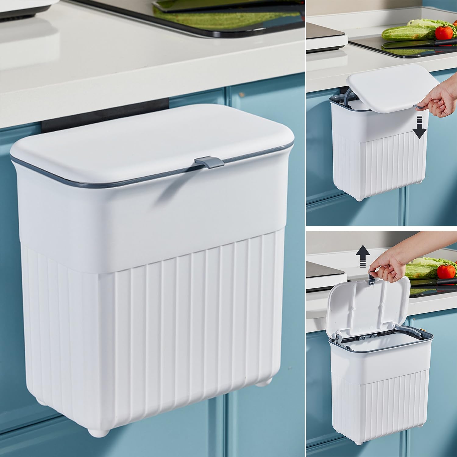 Warmiehomy Kitchen Bin Hanging Trash Can with Lid Wall-mounted Waste Bin for Kit...