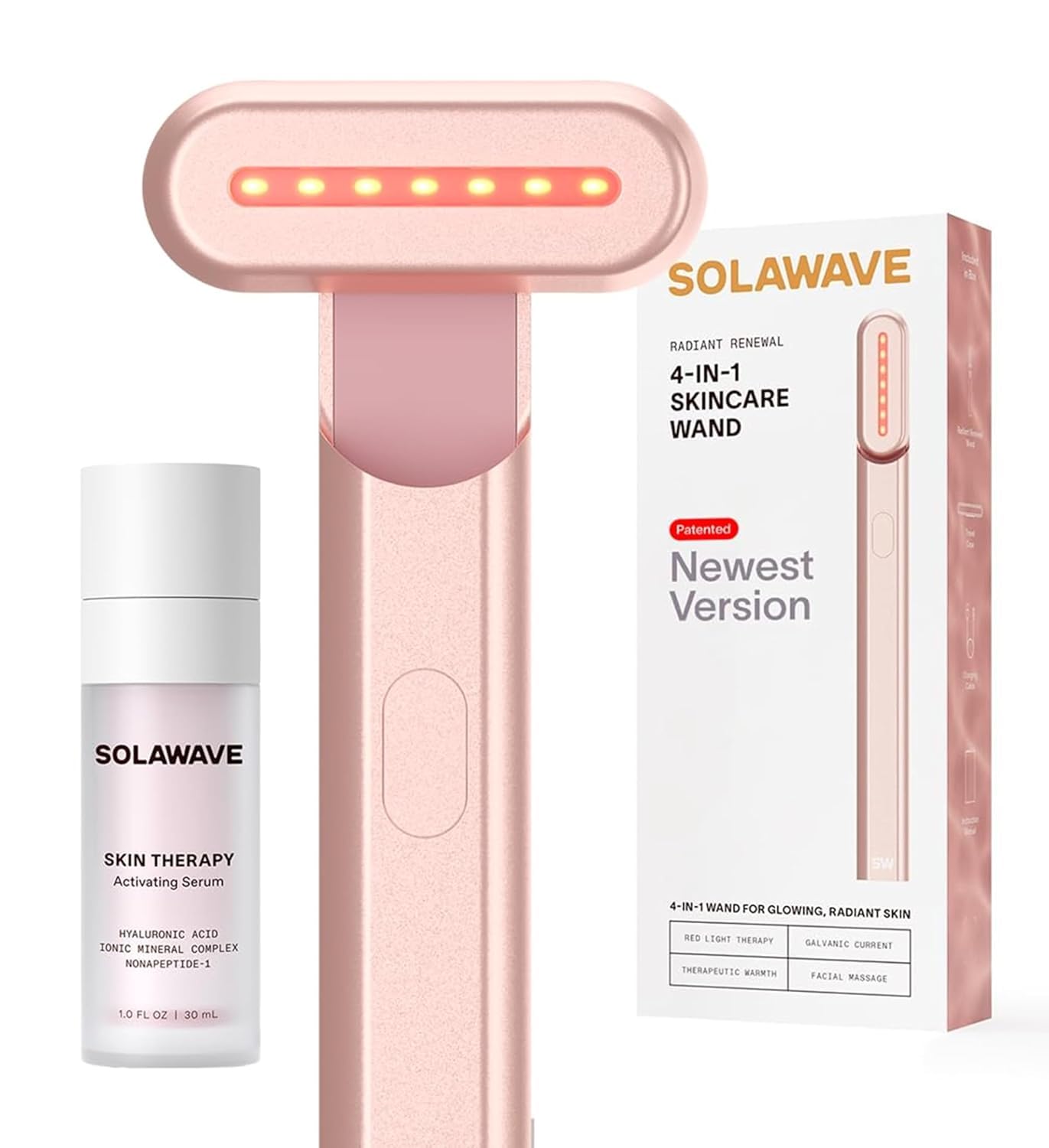 Solawave 4-in-1 Radiant Renewal Facial Wand & Skin Therapy Serum Bundle | Red Li...