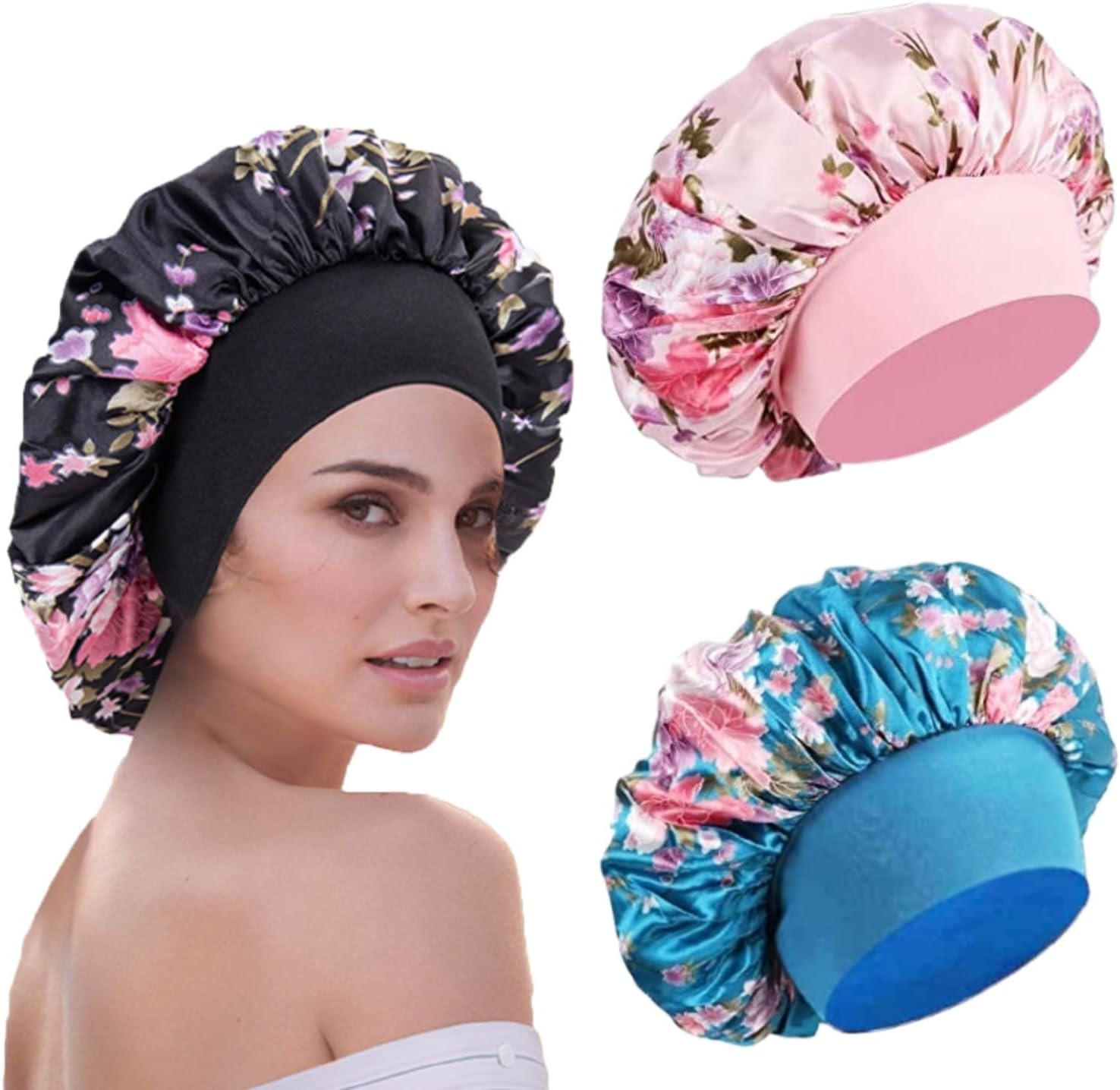 WUBAYI 3 Pcs Soft Satin Bonnet, Silk Bonnet Hair Wrap for Sleeping, Sleeping Hai...