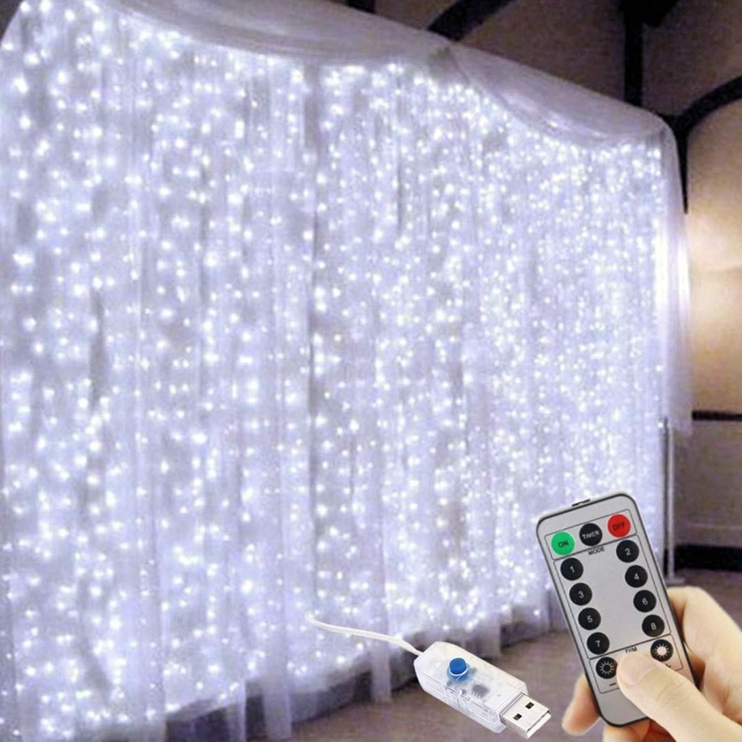 FANSIR 300 LED Curtain Lights, USB Plug in Window Lights 3m x 3m 8 Modes Remote...