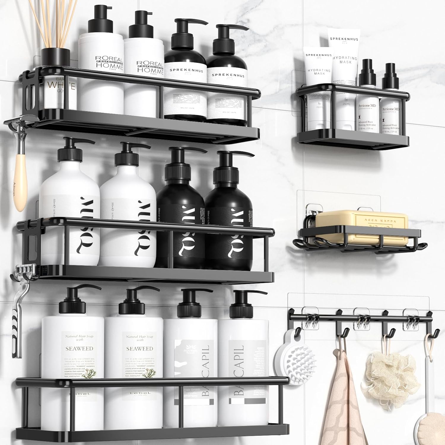 YASONIC Shower Caddy - 6 Pack Rustproof Shower Organizer with Large Capacity She...