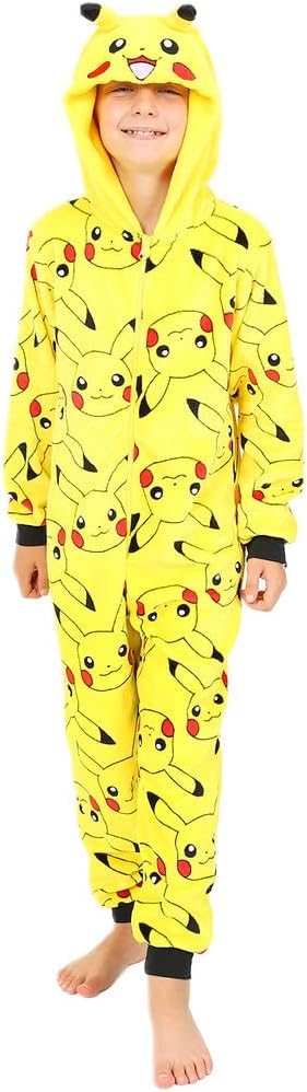 Pikachu Boys Girls Fleece Sleepsuit Kids Pokemon All in One 11-12 Years Yellow