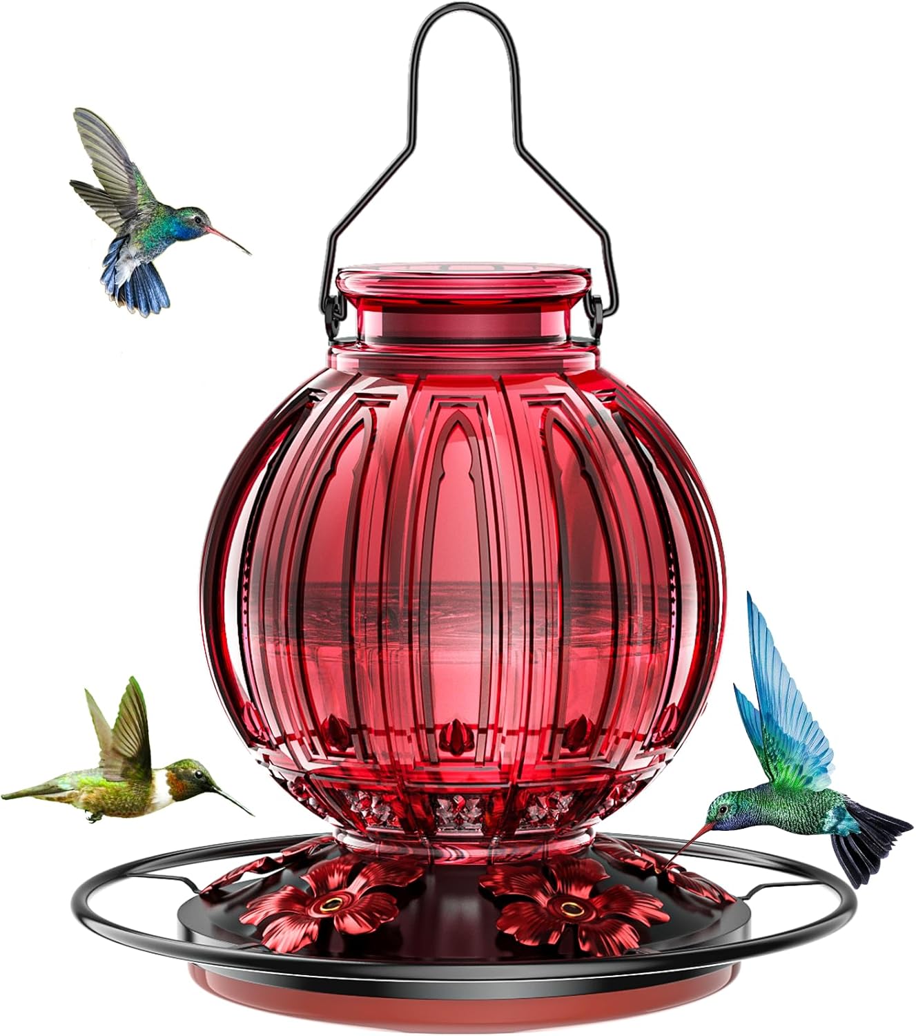 Glass Hummingbird Feeder for Outdoors Hanging, 26Oz Bird Nectar Feeder with Perc...