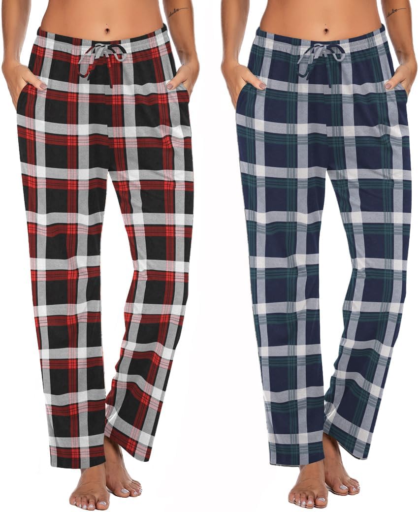 Ekouaer Womens 2 Pack Lounge Pants Comfy Pajama Pants Plaid Pajama Bottoms with...