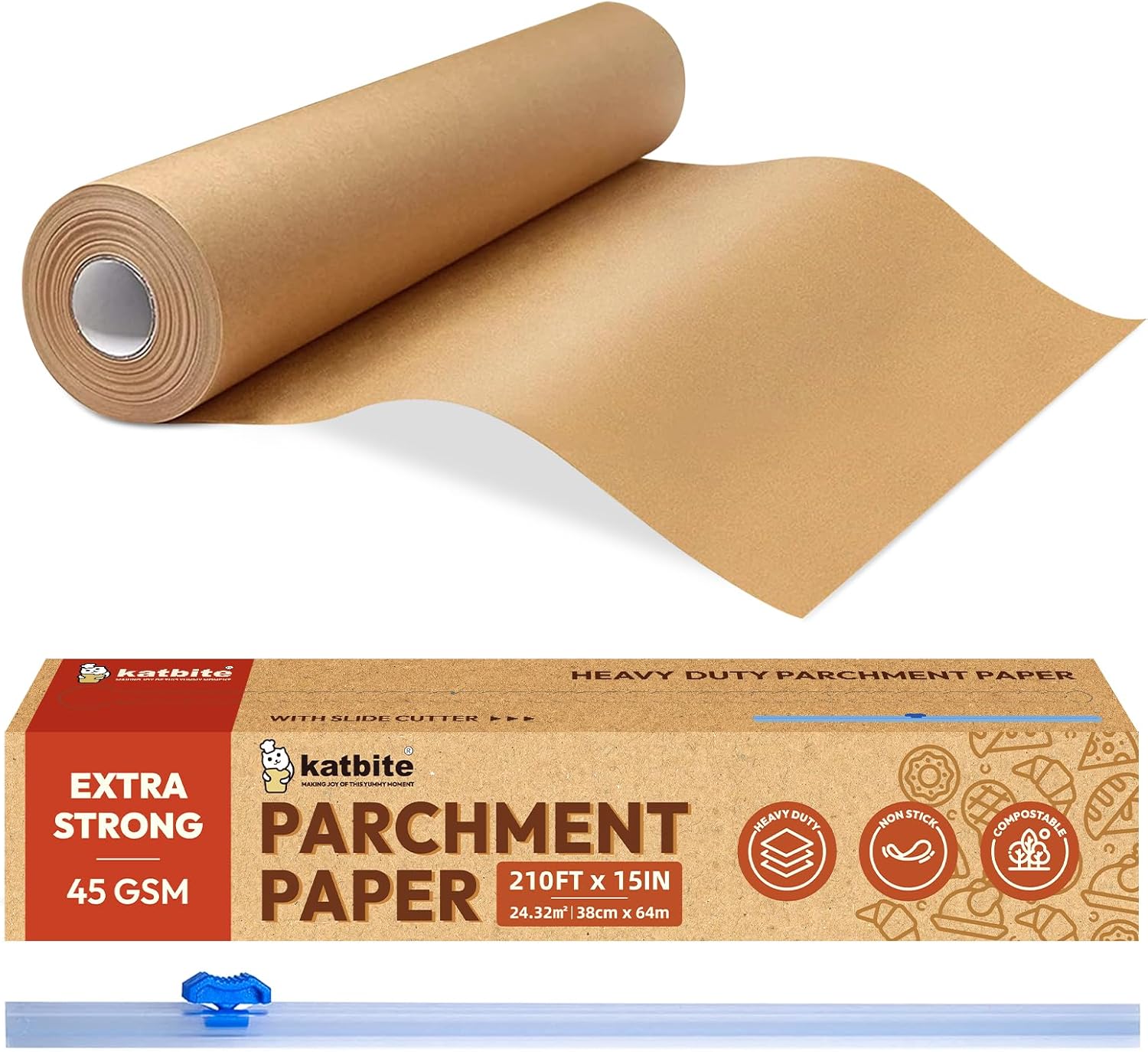 Katbite Parchment Paper Heavy Duty Unbleached Baking Parchment Roll, 38CM x 64M,...