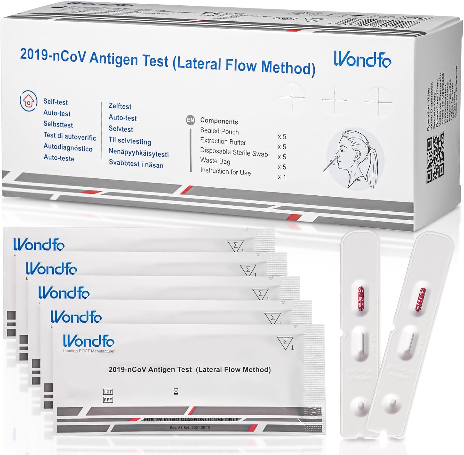 Wondfo Covid Lateral Flow Test Kit 5 Pack Covid Tests for Covid-19 Antigen Rapid...
