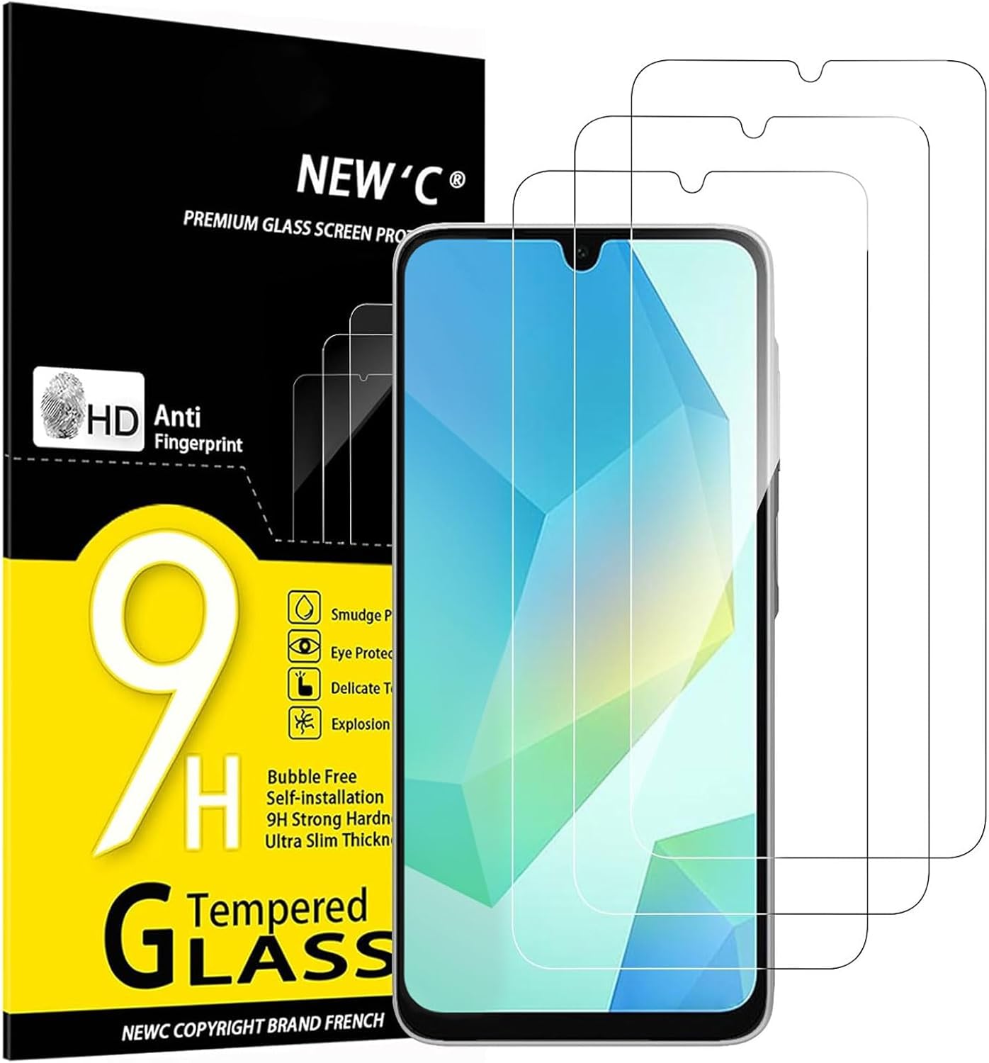 NEW'C 3 Pack Designed for Samsung Galaxy A16 5G Screen Protector Tempered Glass,...