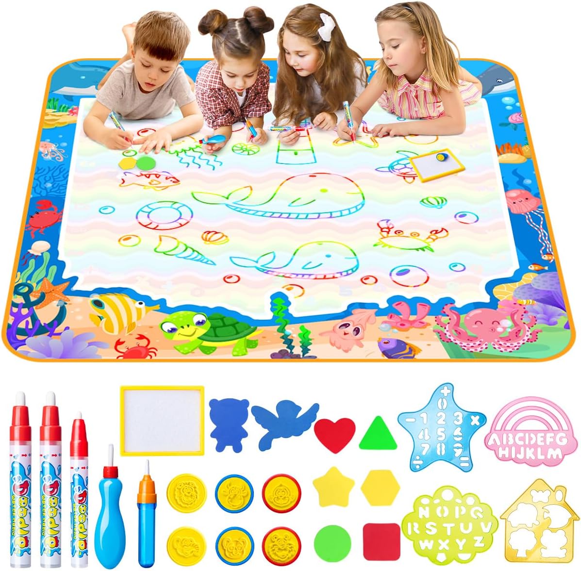 MELAND Water Doodle Mat, 105 * 100 CM Large Aqua Drawing Mat with Water Pens Mol...