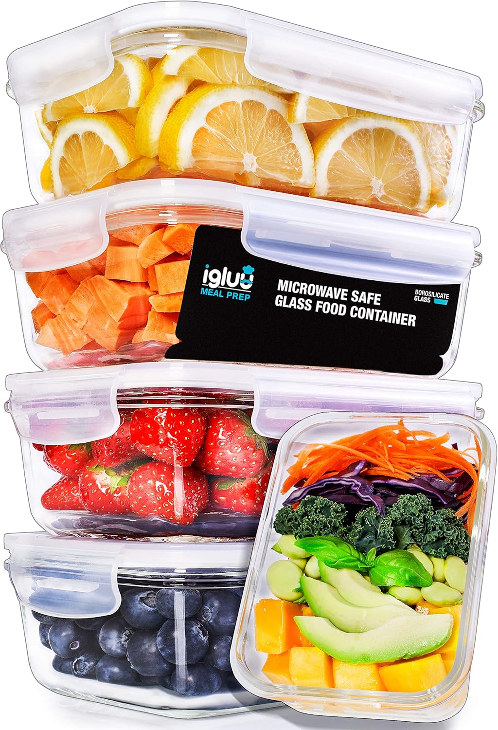 Igluu Meal Prep Glass Containers with Lids | 5 Pack Food Containers | Meal Prep...