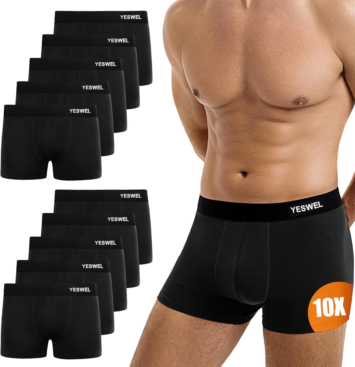 YESWEL Mens Boxers 10 Pack, Cotton Retro Boxer Shorts, Breathable Underwear Brie...