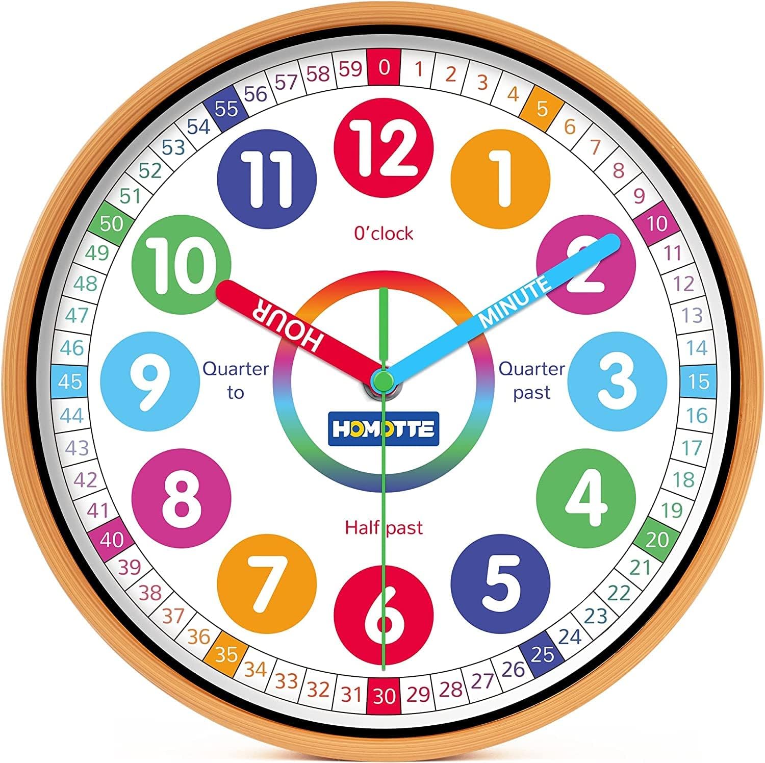 Kids Wall Clock for Bedroom, 10 Inch Round Multi-Colored Learning Clock, Childre...
