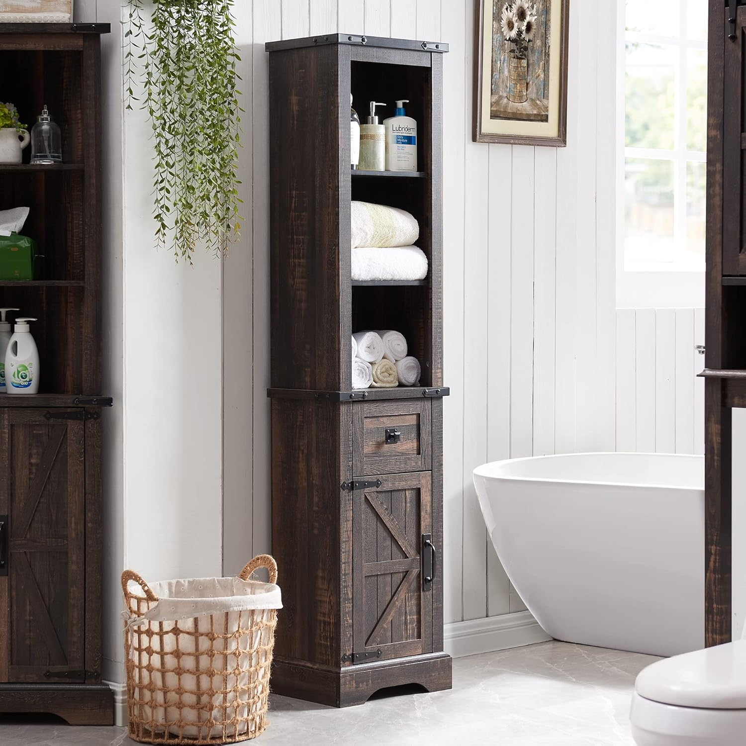 OKD Bathroom Storage Cabinet, Farmhouse Storage Cabinet with Adjustable Shelves...
