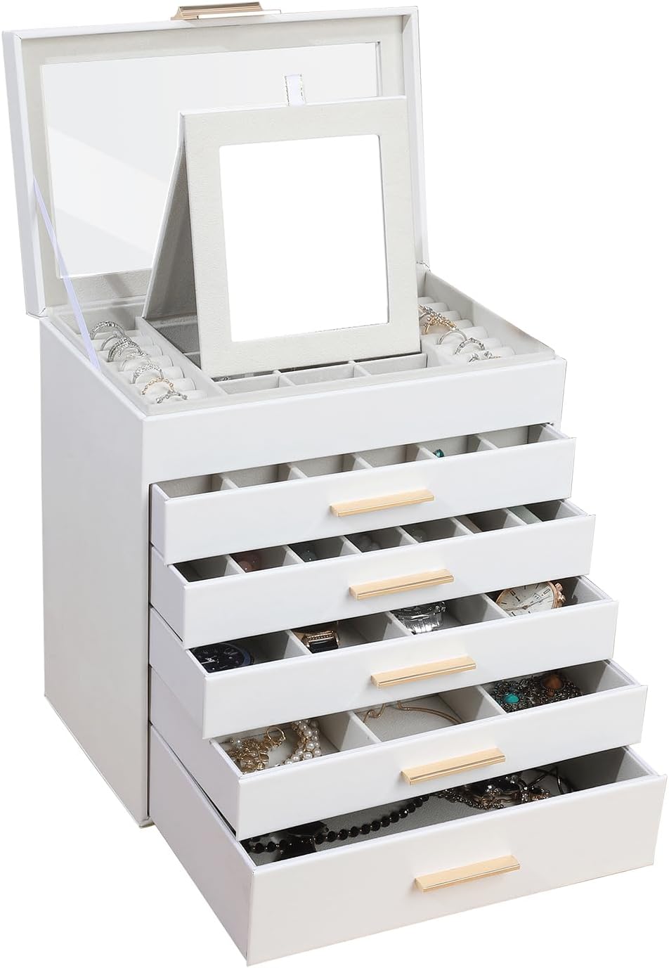 BOOVO Jewelry Boxes for Women, White and Black 6 Layer Large Jewelry Box for Nec...