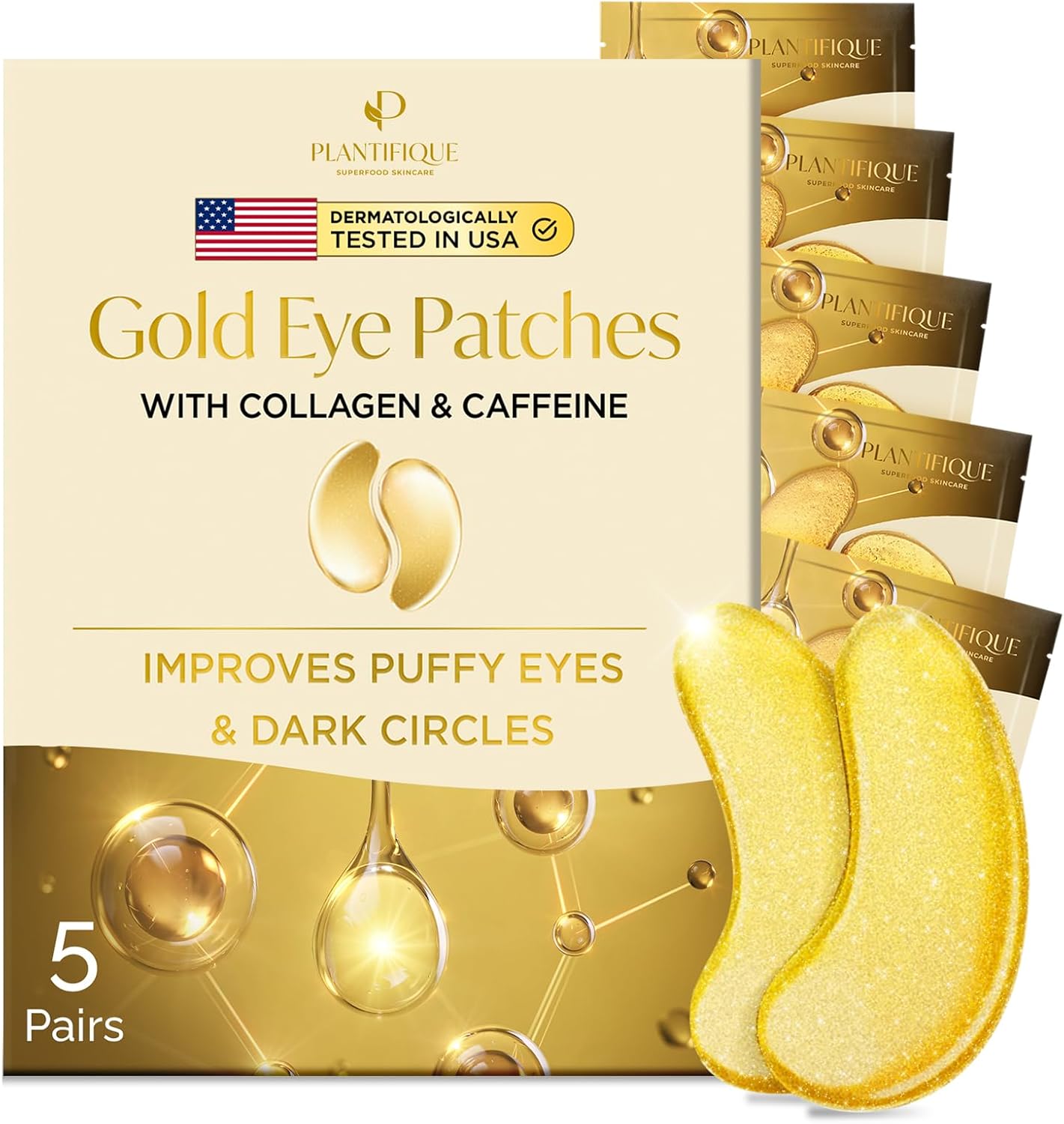 Plantifique Under Eye Masks Anti Wrinkle 5 Pairs Under Eye Patches Gold Eye Mask...