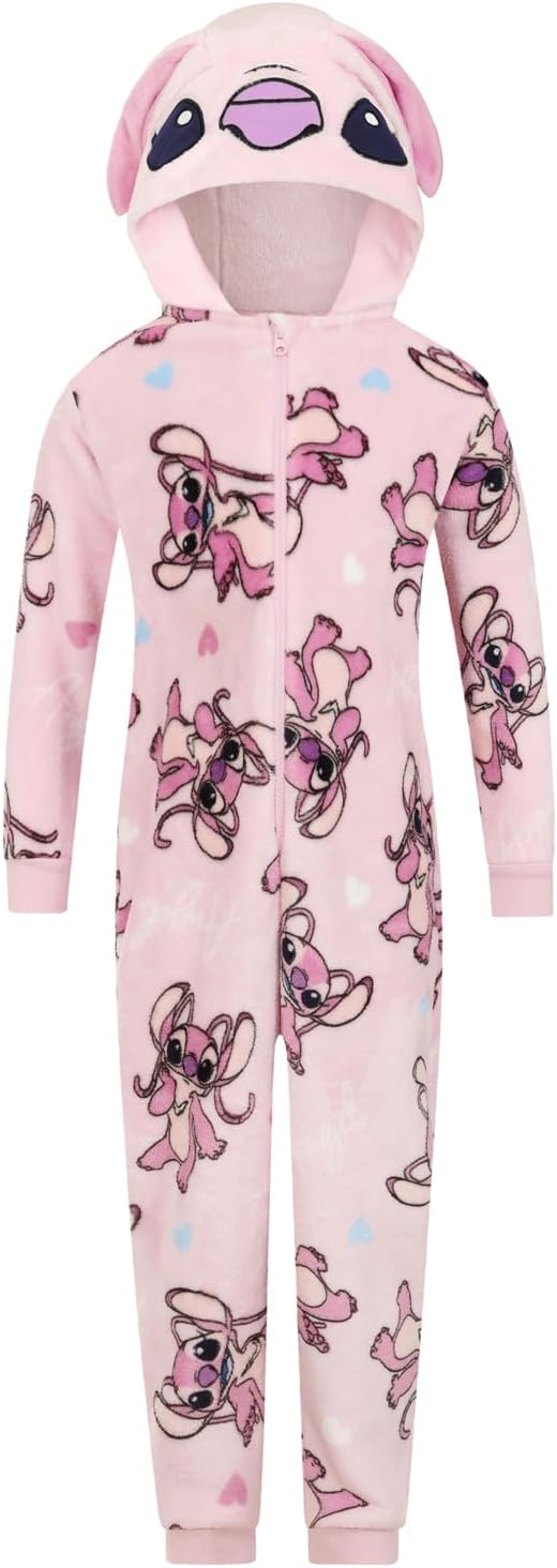 Disney Girls Lilo and Stitch Pink Angel Fleece Sleepsuit Stitch Kids Childrens O...