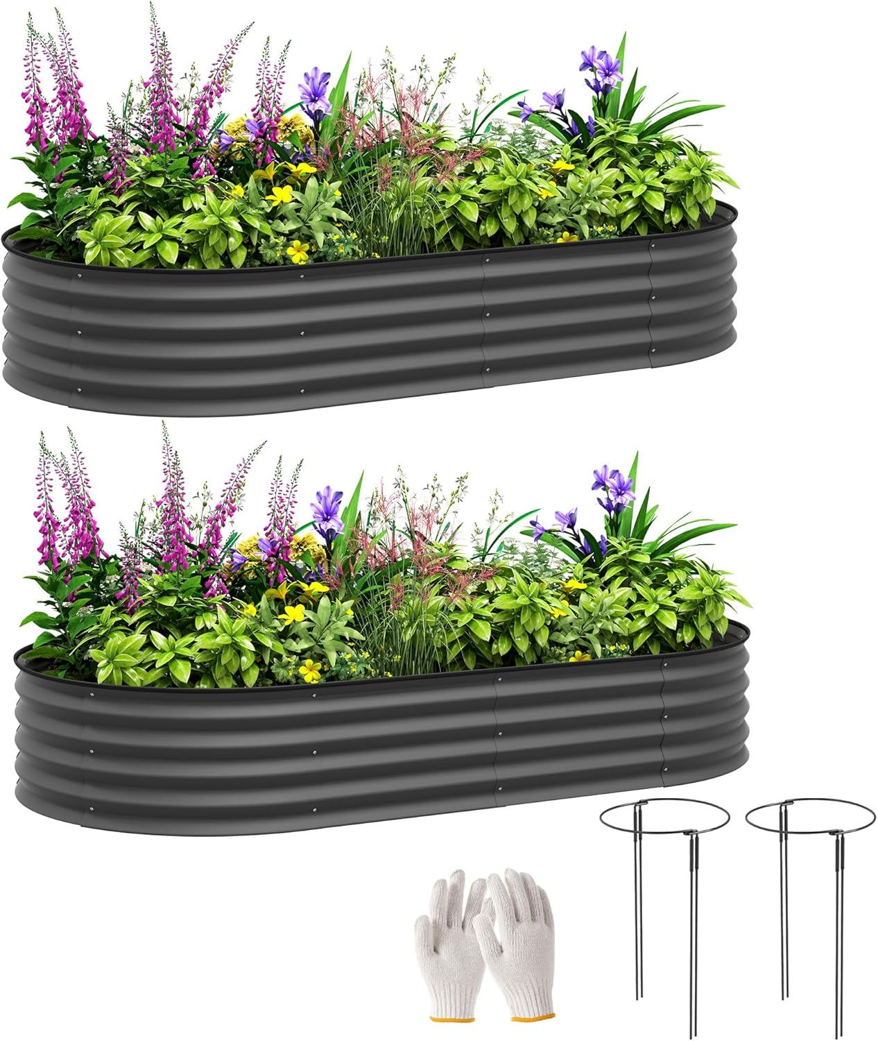 Outsunny Set of 2 Raised Beds for Garden, Outdoor Galvanised Planter Box with Pl...