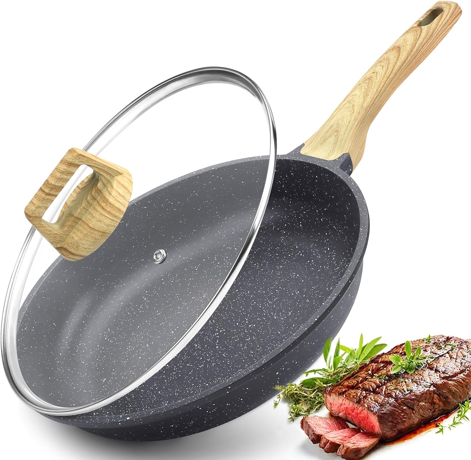 GiPP Nonstick Frying Pan Skillet with Lid - 8" Grey Granite Non Stick Pans, Omel...