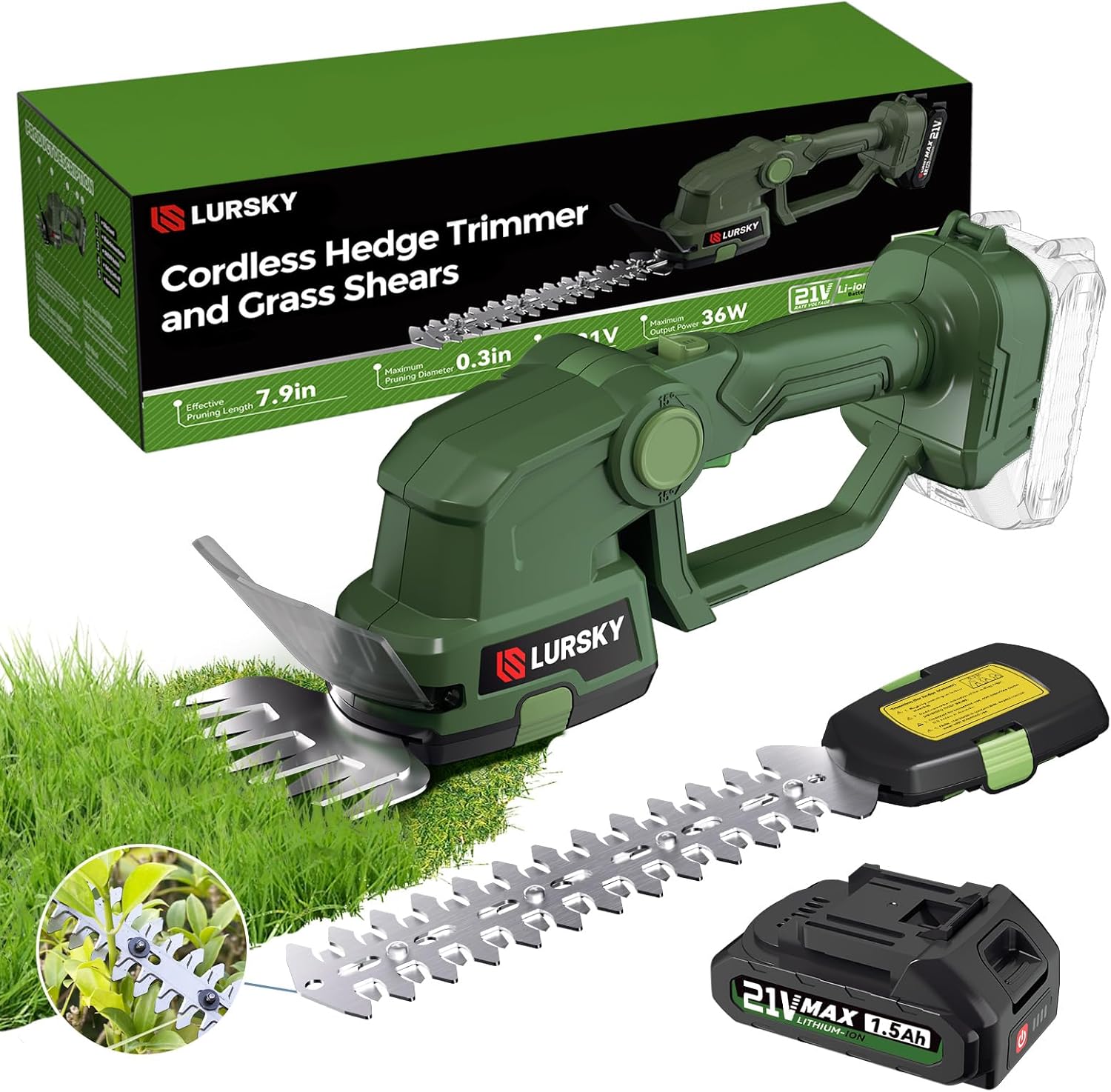 Cordless Hedge Trimmer with Battery - 2-in-1 21V Grass Shears Handheld, Electric...