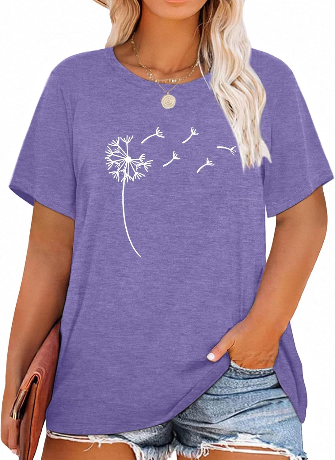 HDLTE Women Plus Size T Shirts Short Sleeve Casual Graphic Tee Tops Purple 3X