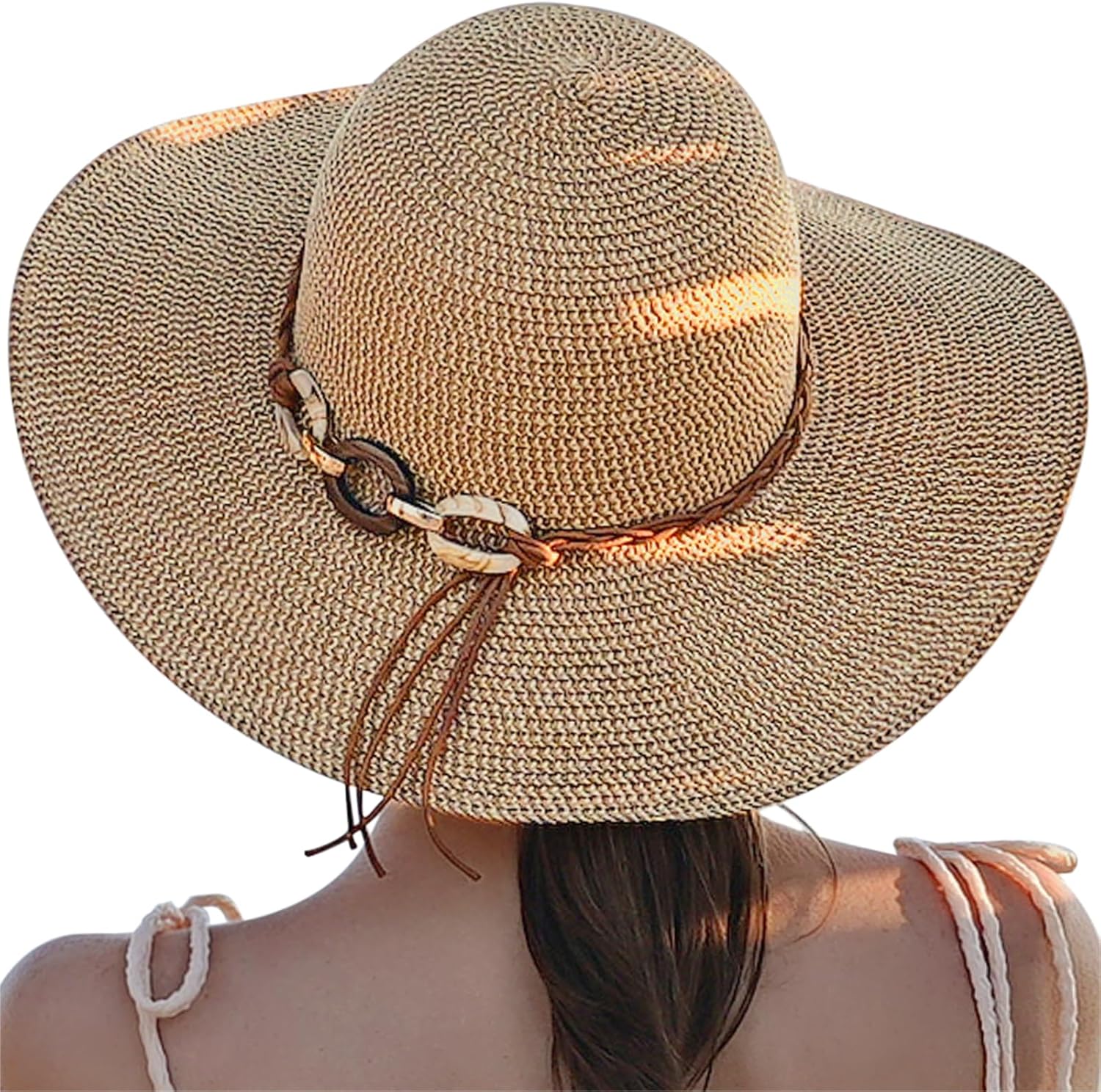 Beach Sun Hats for Women - Wide Brim Straw Womens Summer Hat with Wind Lanyard R...