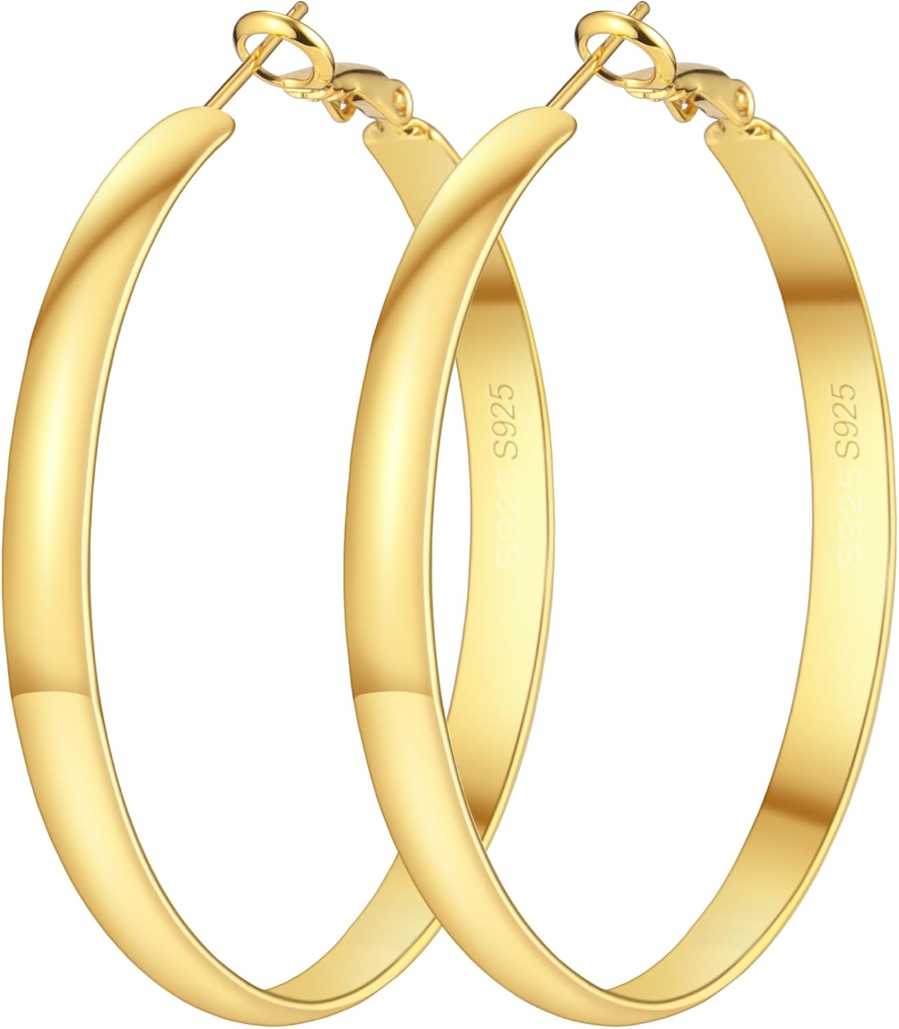 5mm Wide Gold Hoop Earrings for Women Trendy 14K Gold Plated Large Big Flat Hoop...
