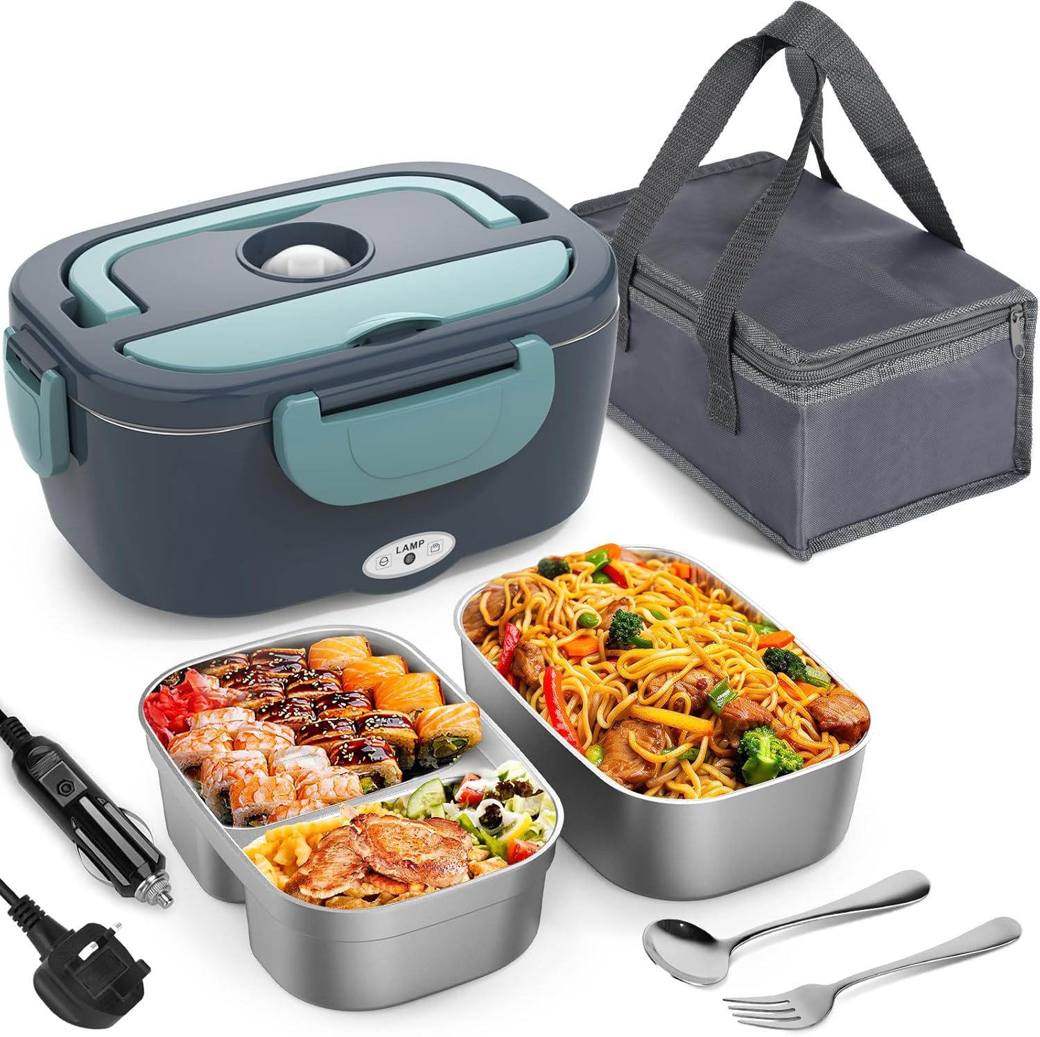 Herrfilk 80W Electric Lunch Box Food Heater, Thermal Heated Lunch Boxes for Adul...