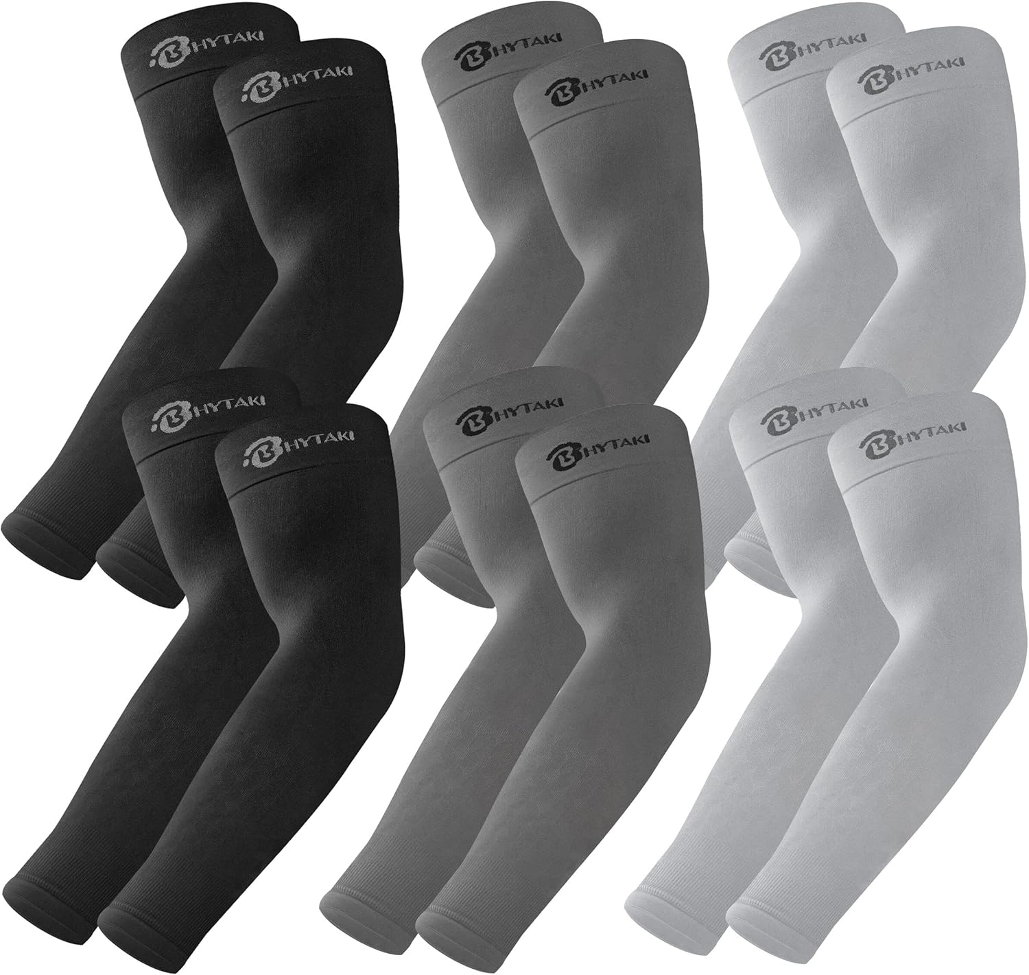 BHYTAKI 6 Pairs UV Sun Protection Arm Sleeves, UPF 50 Sports Cooling Arm Compres...