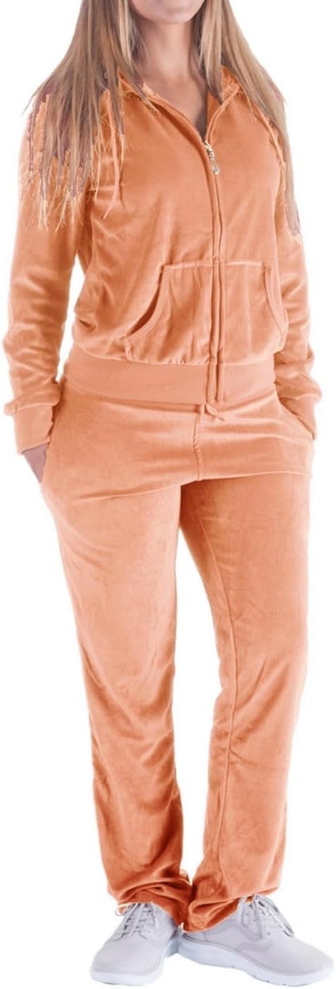Womens Jogging Suits Sets Running Velour Outfit Zipper Warm Up 2 Pieces Hoodie a...