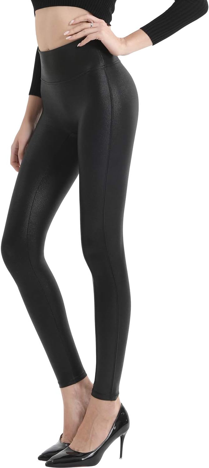 Retro Gong Womens Faux Leather Leggings Stretch High Waisted Pleather Pants Larg...