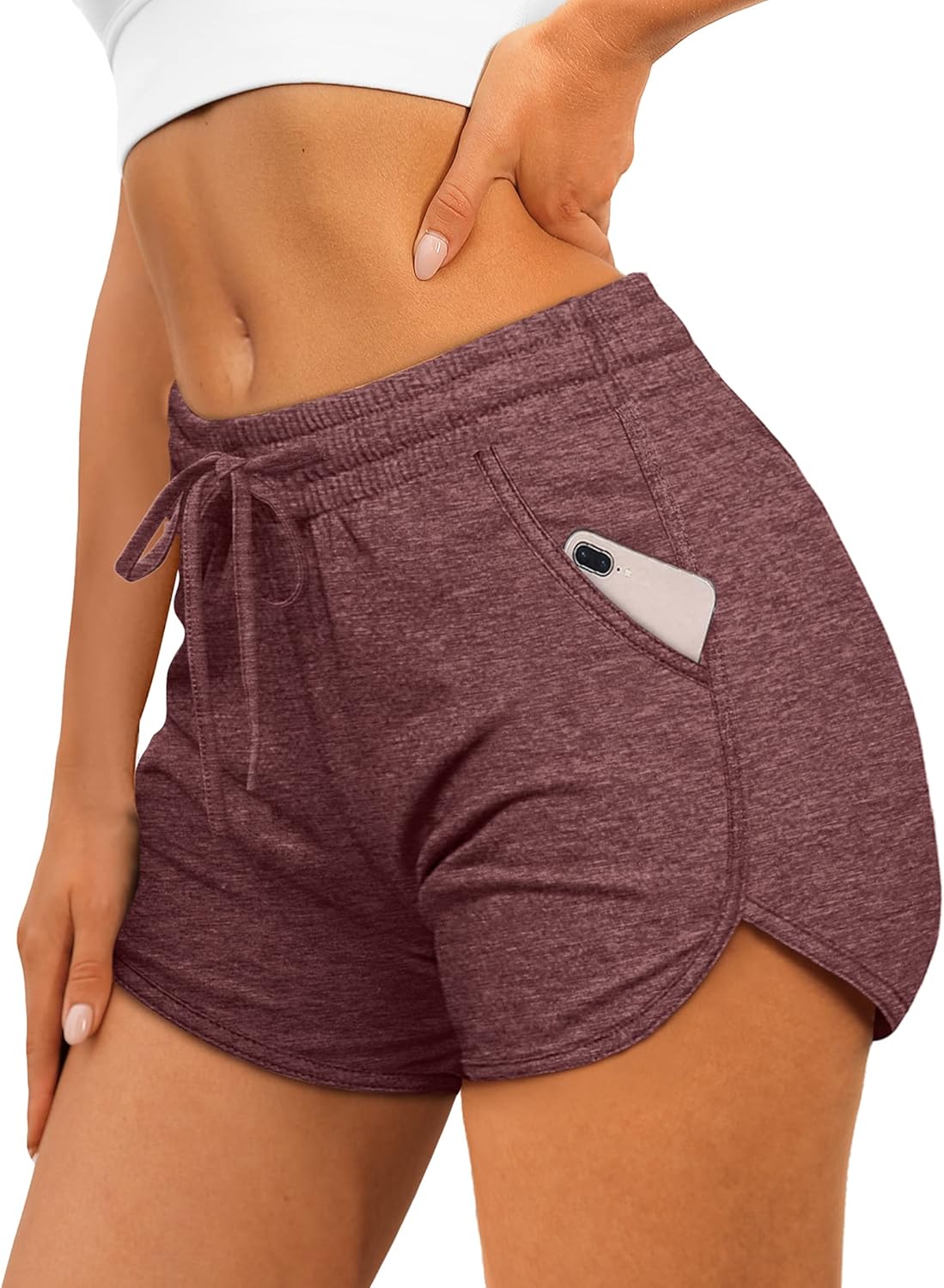 Aloodor Womens Athletic Shorts Running Dolphin Shorts with Pockets and Drawstrin...