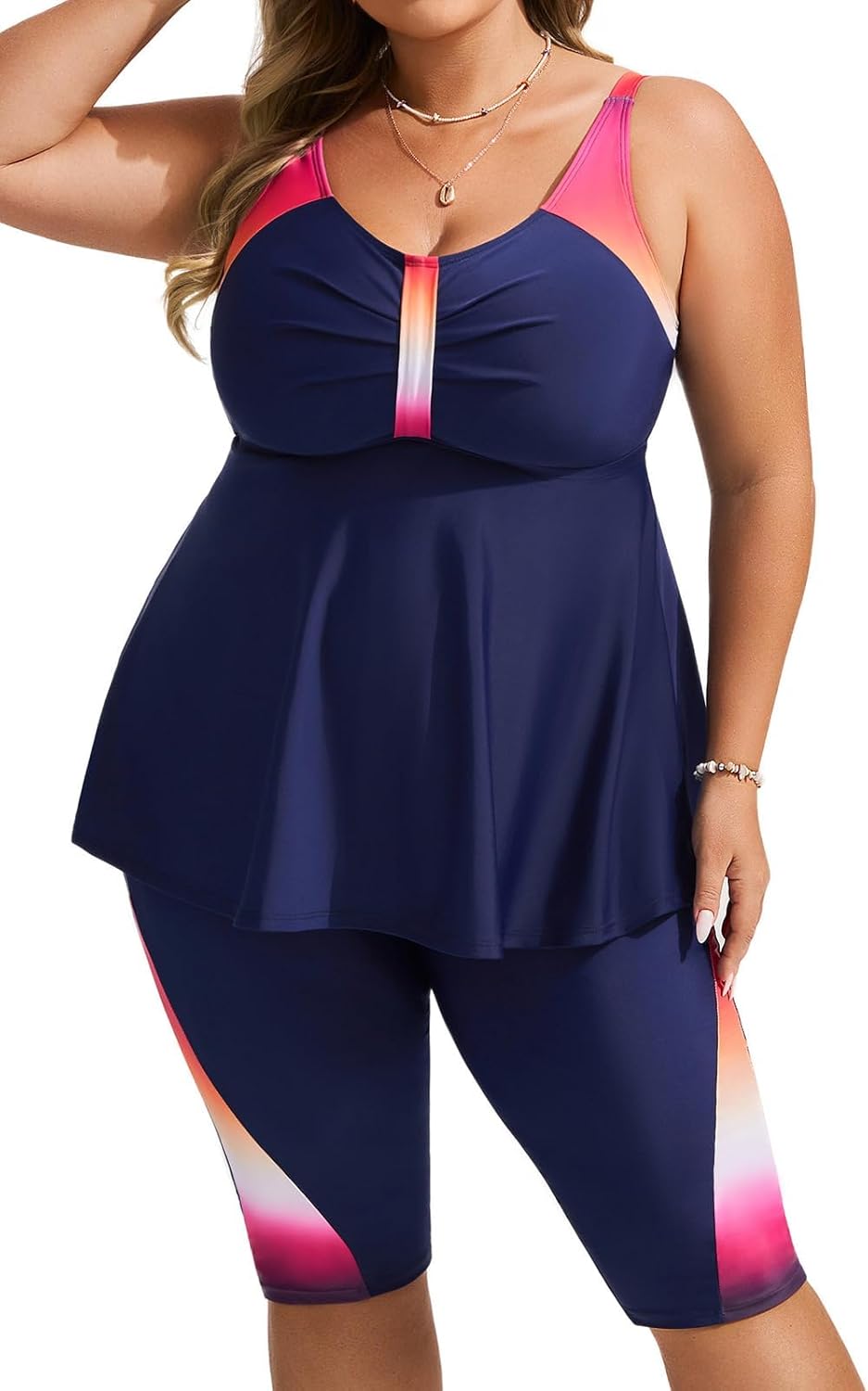 Hanna Nikole Plus Size Swimwear for Women Tankini Push Up Two-Piece Set Tummy Co...