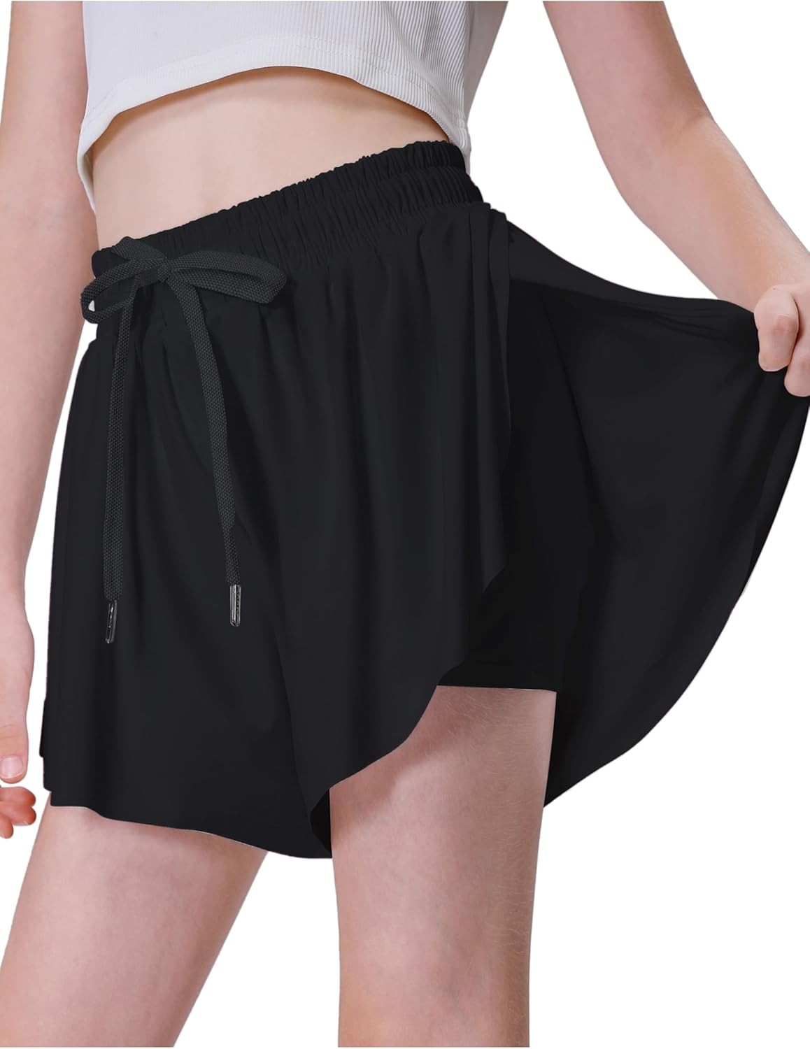 DIPUG Girls Butterfly Shorts with Pocket 2-in-1 Flowy Spandex Athletic Skorts fo...