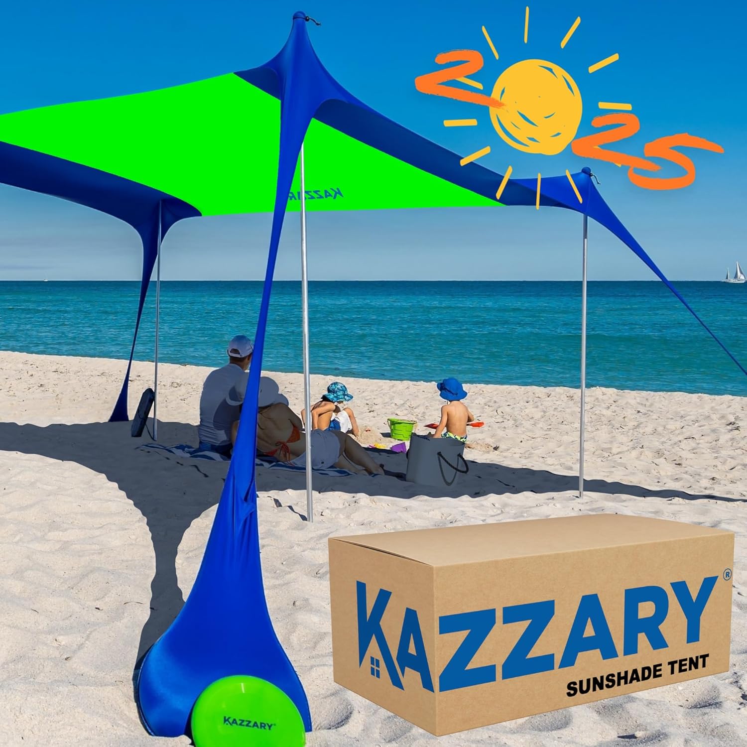 Beach Tent UPF50+ Sun Shade Canopy with Sandbags, 4 Stability Poles, Ground Pegs...