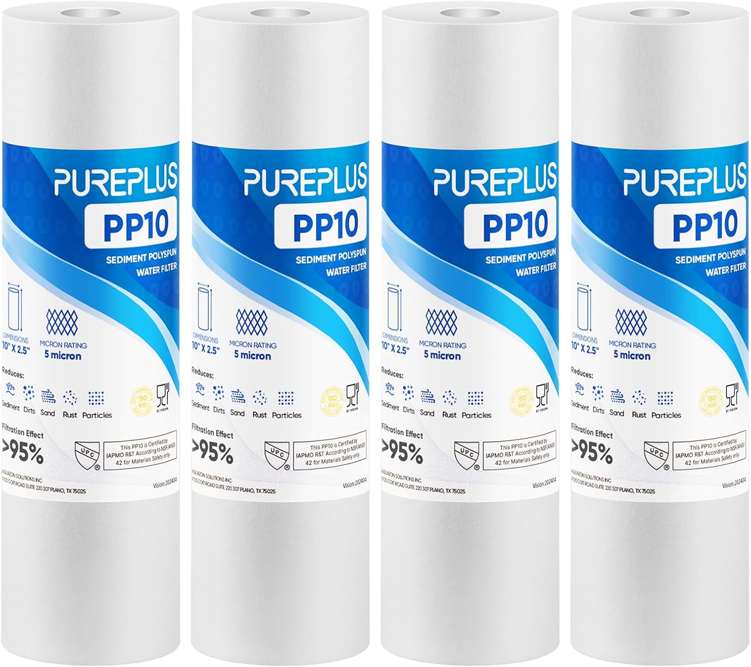 PUREPLUS 5 Micron 10" x 2.5" Whole House Sediment Home Water Filter Cartridge Re...