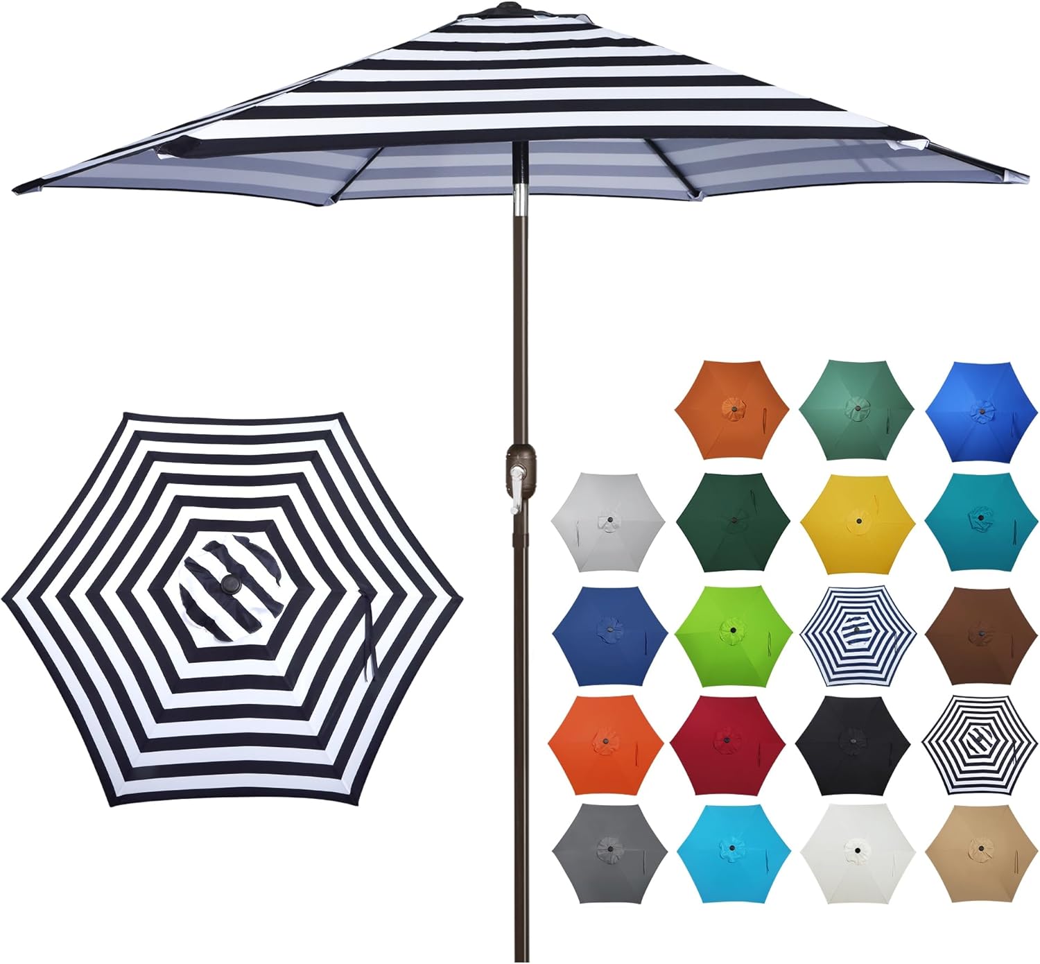 Blissun 7.5 ft Patio Umbrella, Yard Umbrella Push Button Tilt Crank (Black&White...