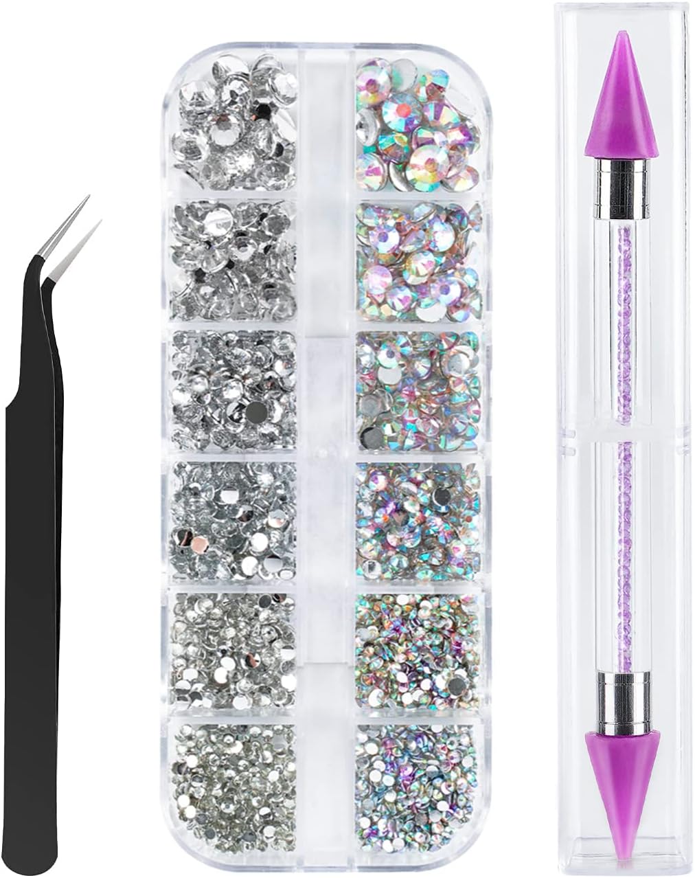 Canvalite 1500PCS Rhinestones in 6 Sizes Flat Back Gems, Crystal AB Nail Art Gem...