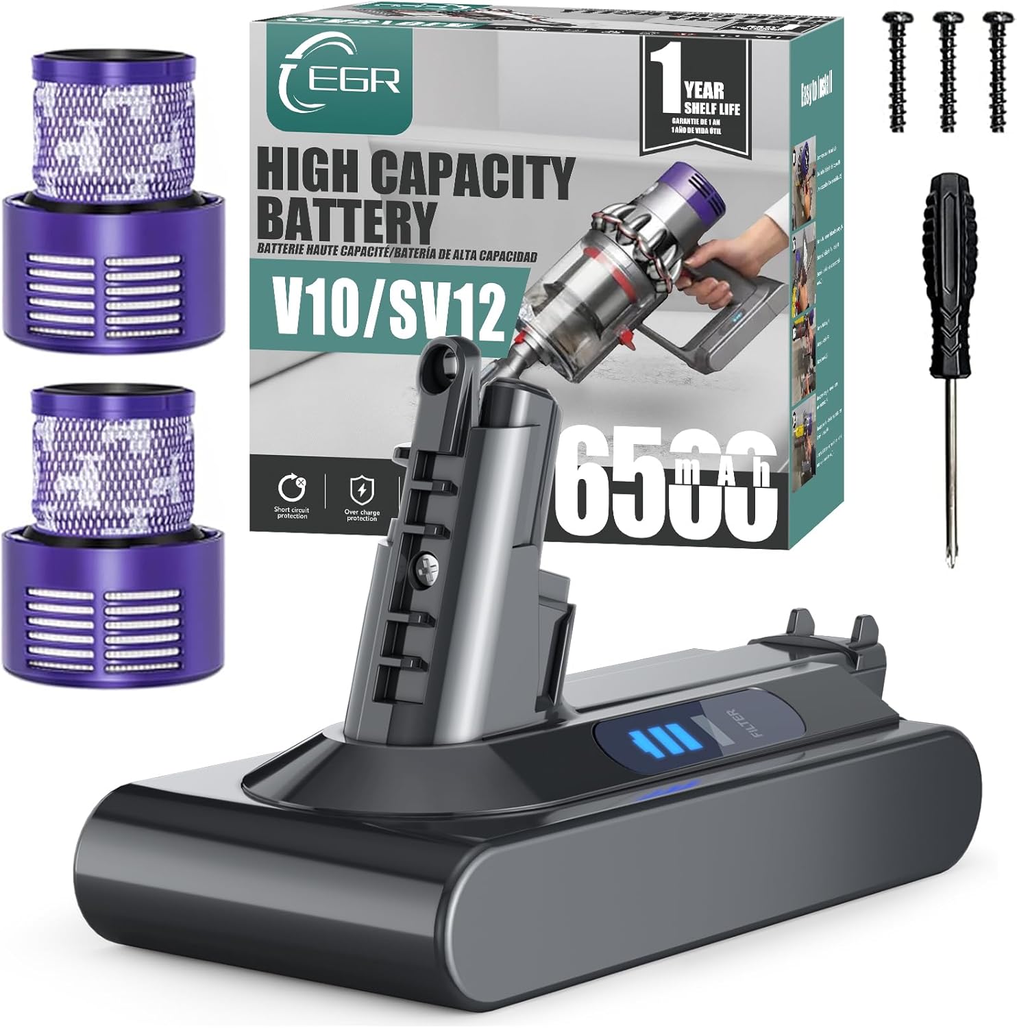 Large Capacity 6500mAh V10 Battery Replacement Compatible with Dyson SV12 V10 An...