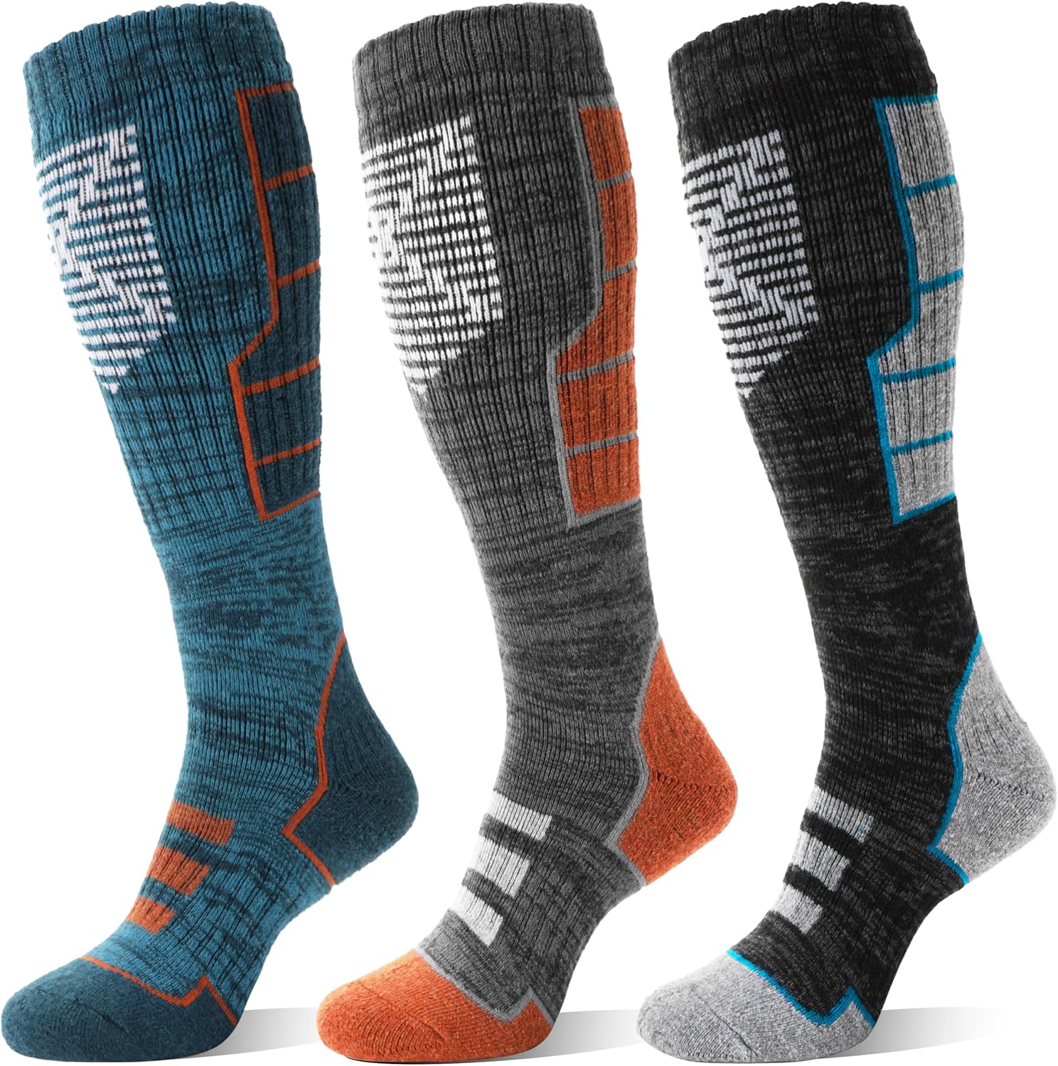 Anlisim 3 Pairs Unisex Merino Wool Ski Thermal Warm Thick Knee High Long Socks O...