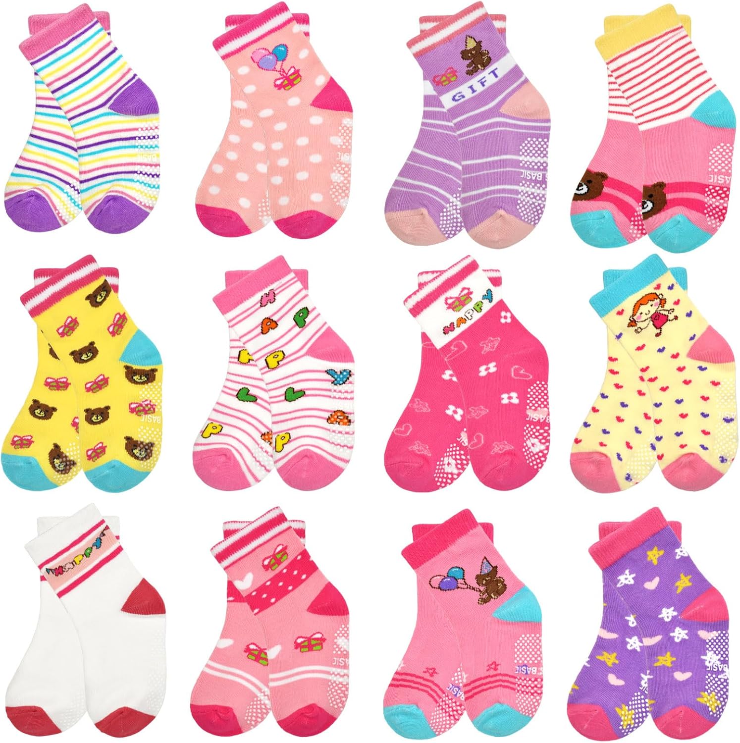 ELUTONG Toddler Baby Grip Socks-Cute Kid's Non Slip Socks-12 Pairs Of Baby’s Soc...