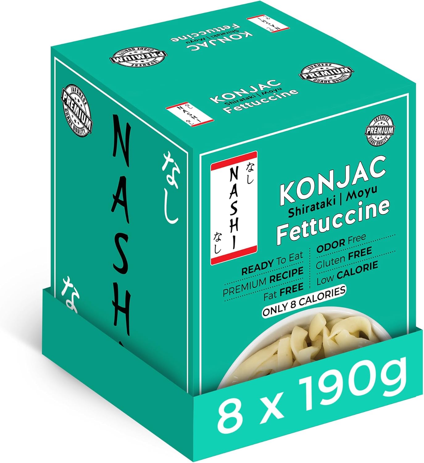 Nashi Shirataki Konjac Fettuccine Pasta (8×190g) - Odour Free, Low Calorie & Fat...