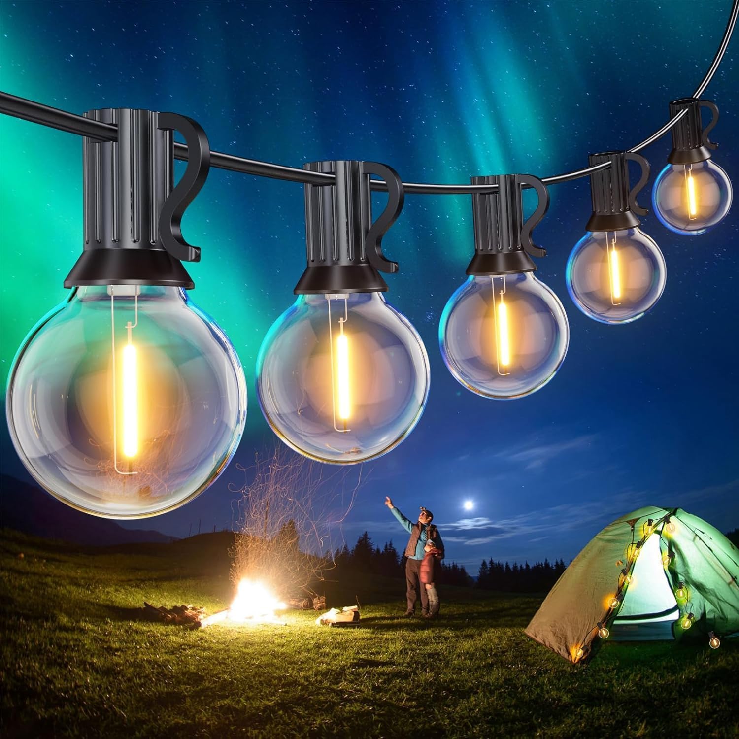 SUWIN 150FT Garden Light Main Powered, G40 LED Festoon Lights Outdoor, IP45 Wate...