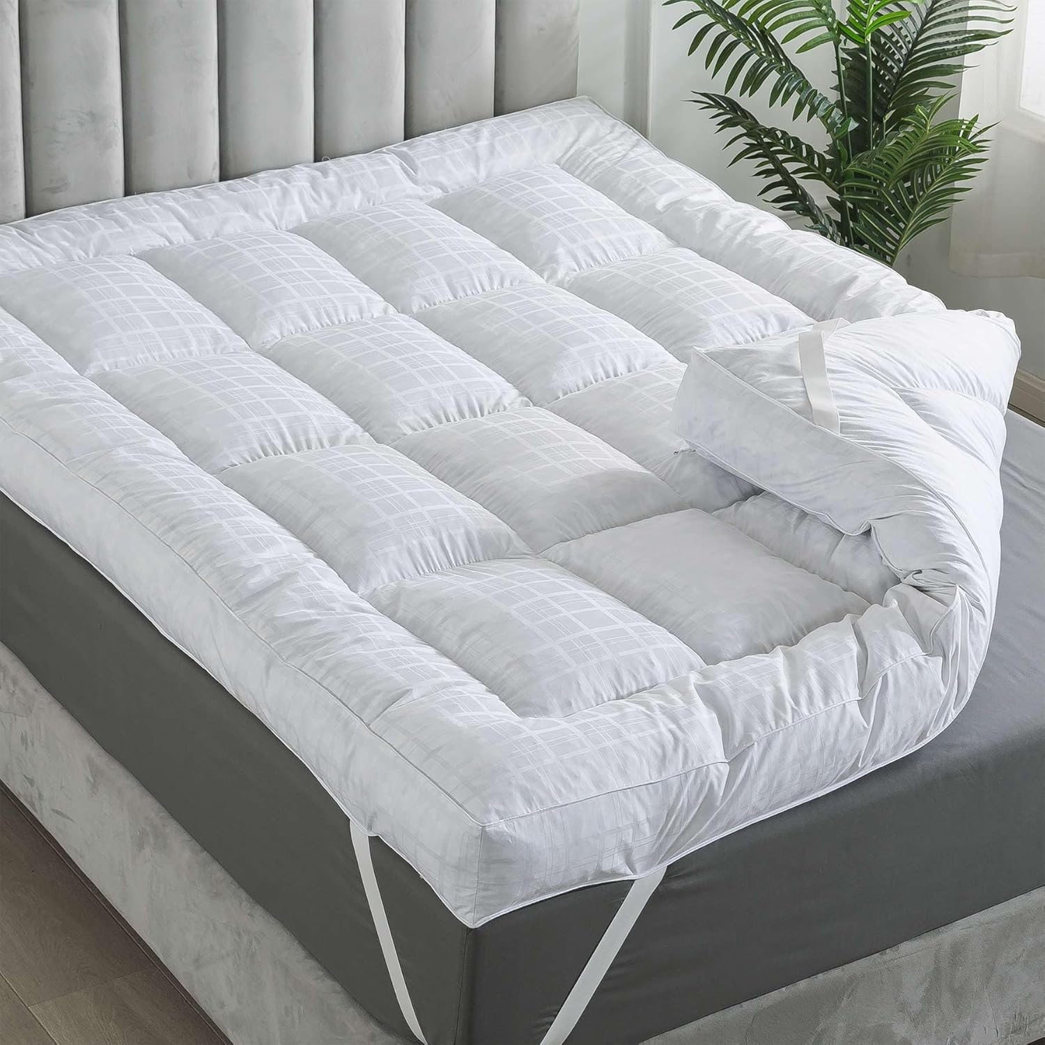 WhatsBedding 5 Inch Duck Feather Bed King Size, 100% Cotton Extra Thick Mattress...