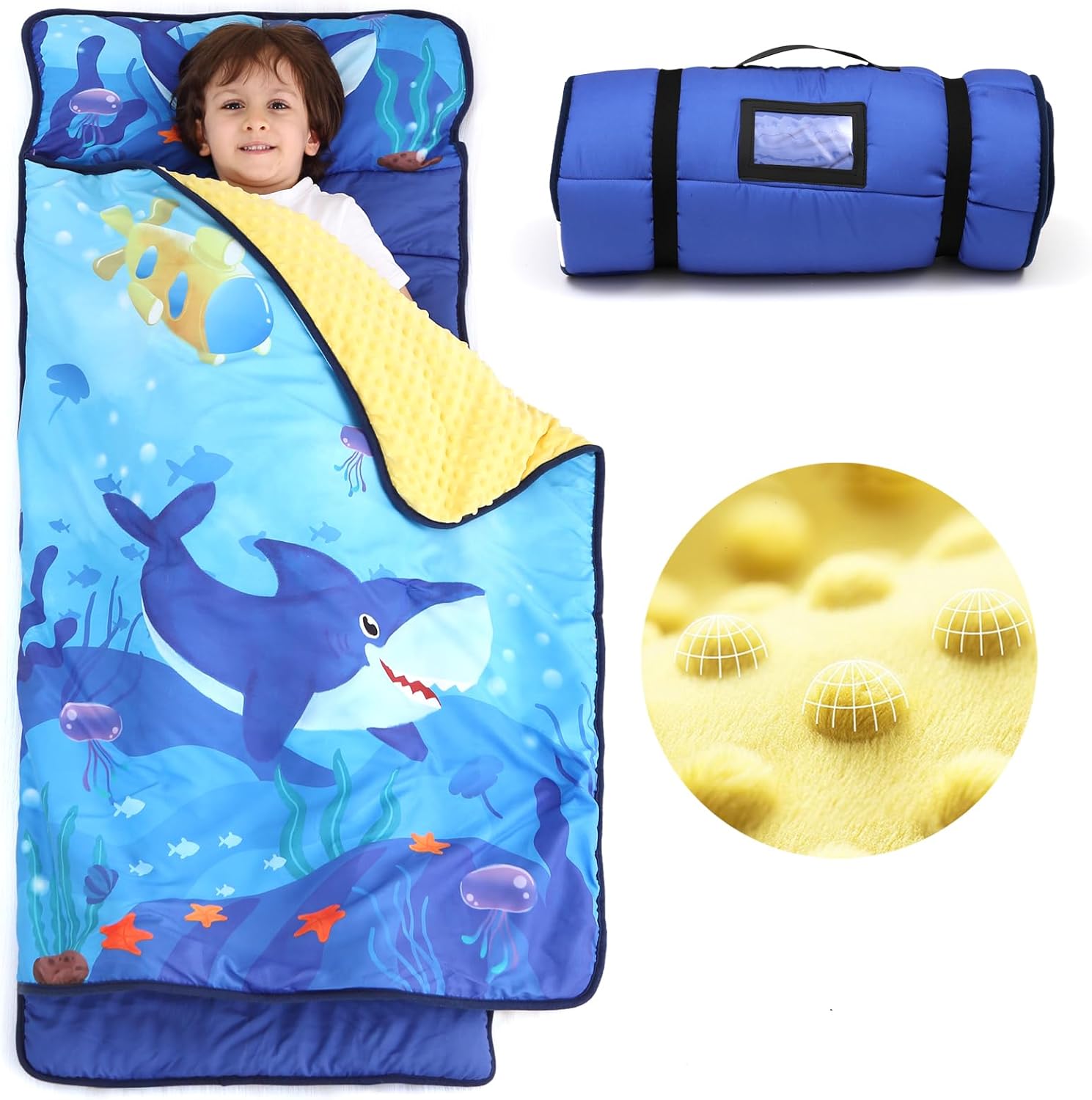ACRABROS Toddler Nap Mat with Pillow and Blanket, Extra Large Rolled Napping Mat...