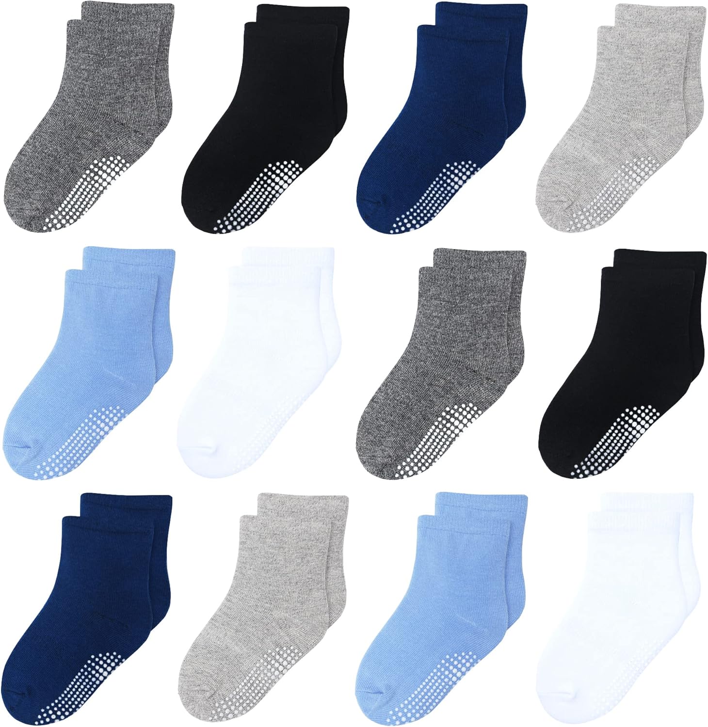 12 Pack Non Slip Kids Toddler Baby Socks with Grips for 1-7 Years Boys Girls Cot...