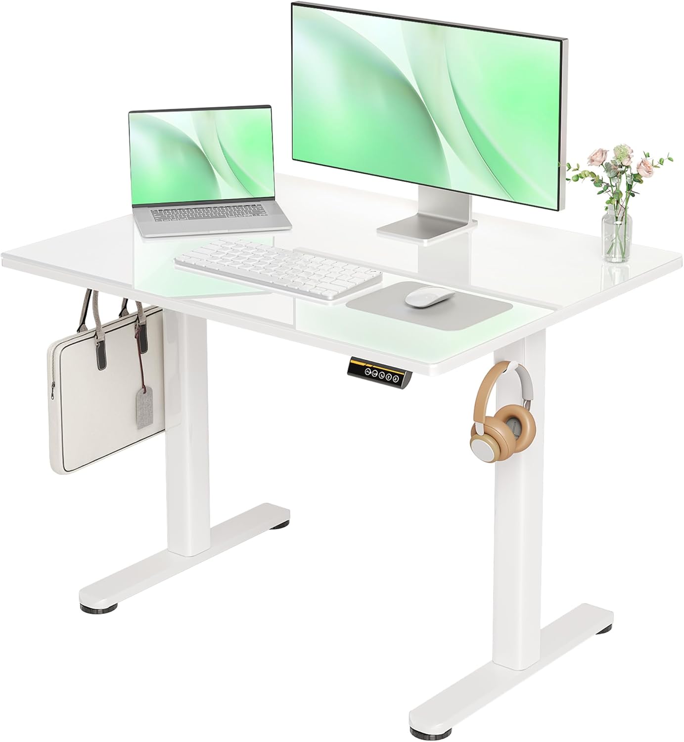 Claiks Glass Standing Desk, Small Electric Standing Desk Adjustable Height, 40 I...