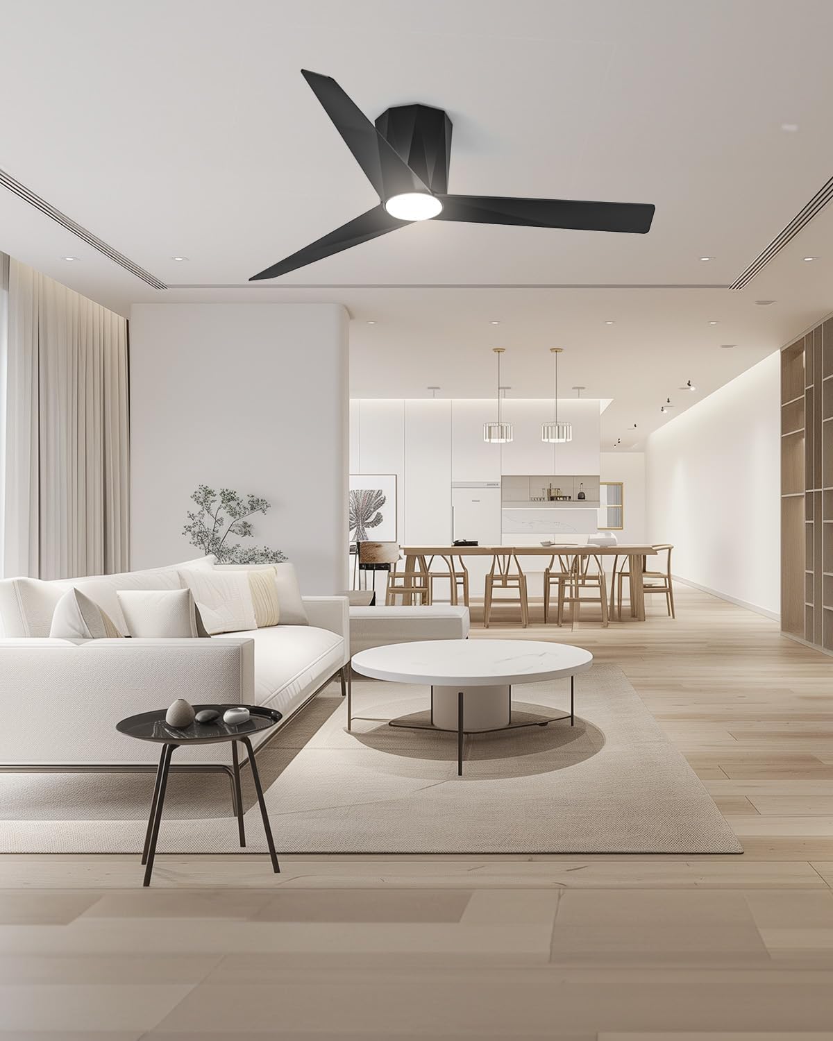 Roomratv Black Flush Mount Ceiling Fans with Led Dimmable 3 CCT Lights and Remot...