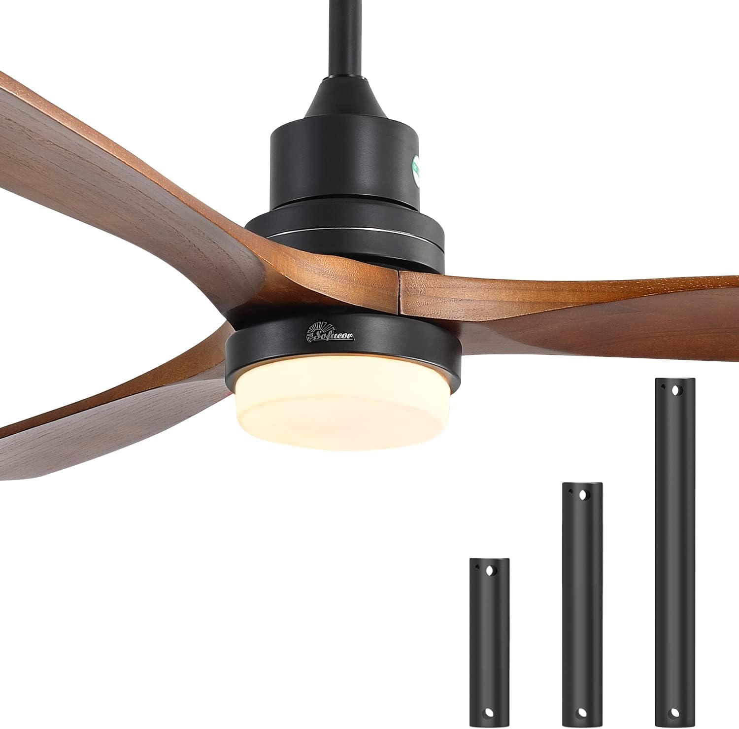 Sofucor 52" Ceiling Fan with Lights Remote Control, 3 Poles for Indoor Outdoor C...