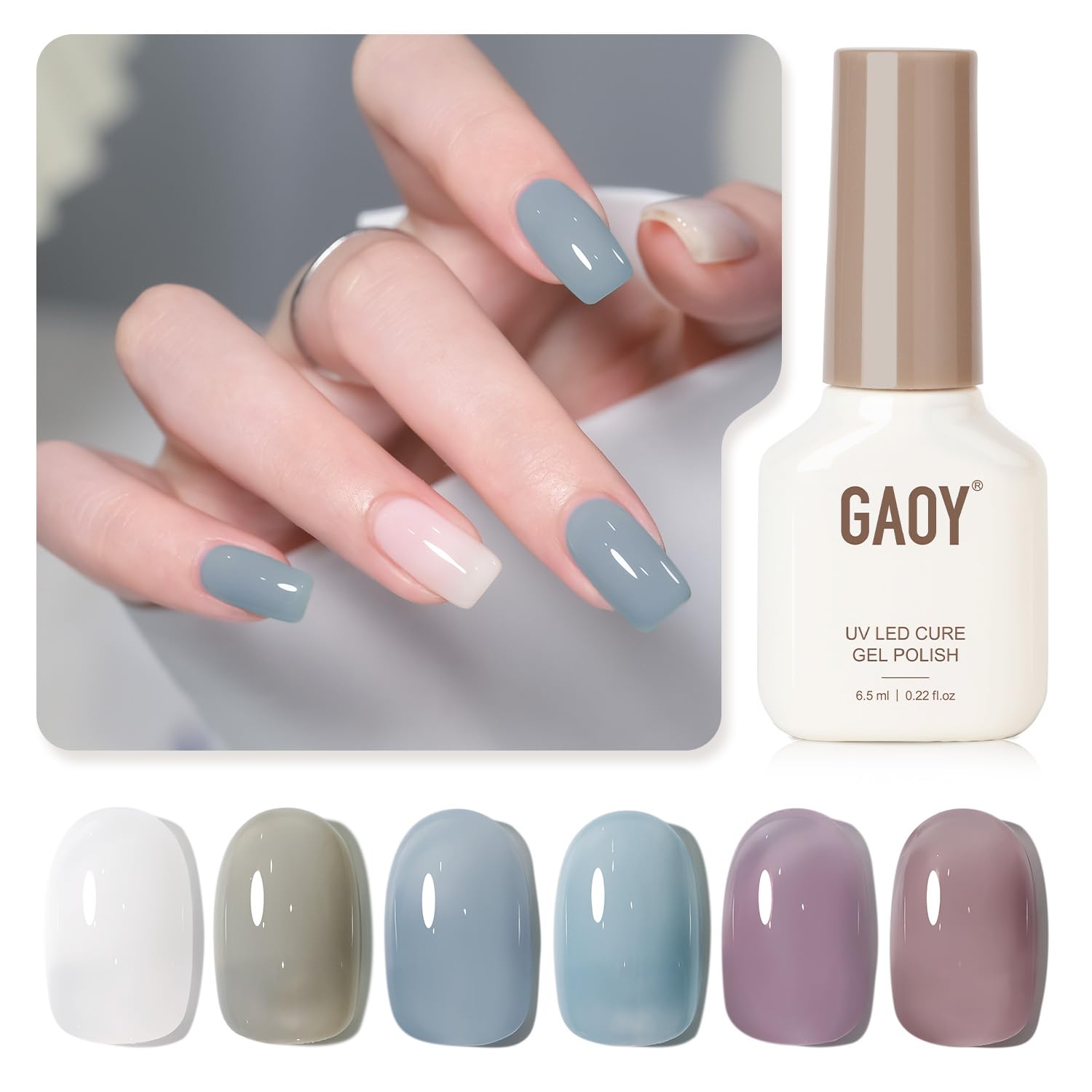 GAOY Mizzle Gel Nail Polish, Jelly Milky White Blue Gray Purple, Sheer Gel Polis...