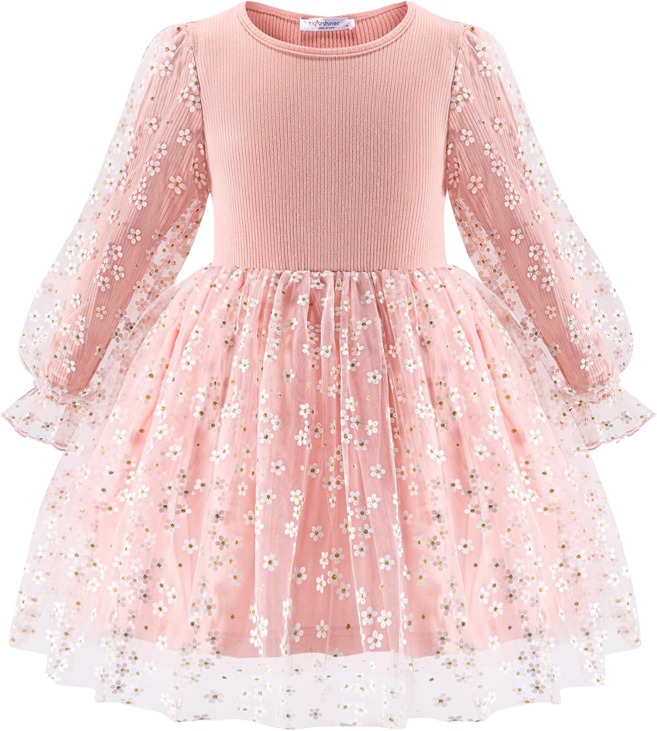 Arshiner Girls Dresses Tulle Kids Long Sleeve Dresses Lanternes Manches A-line R...