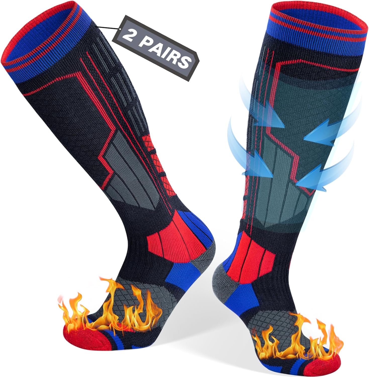 2 Pairs Merino Wool Ski Socks, Compression Snowboard Socks for Men Women, Thick...